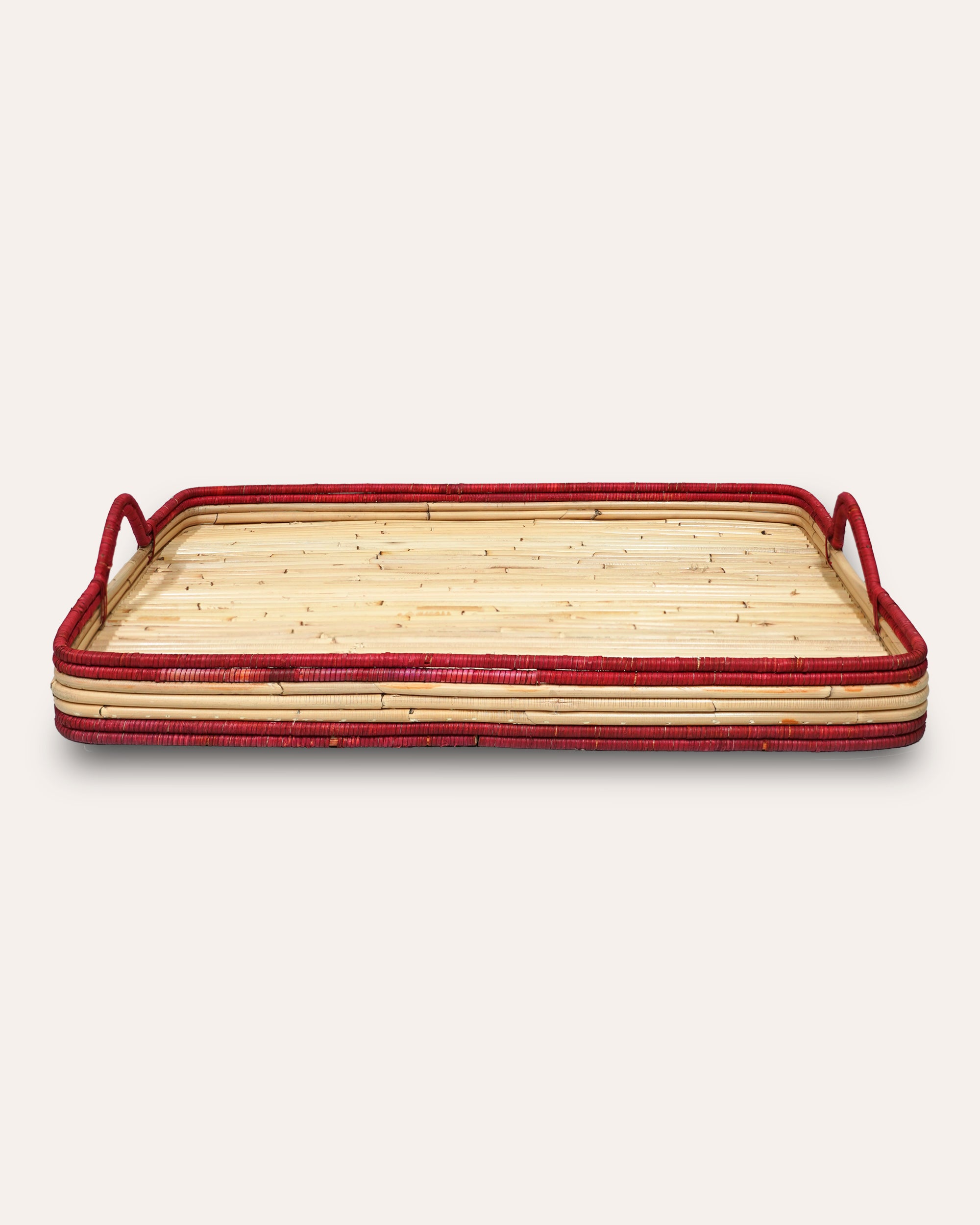 Handwoven Rattan Tray - Red