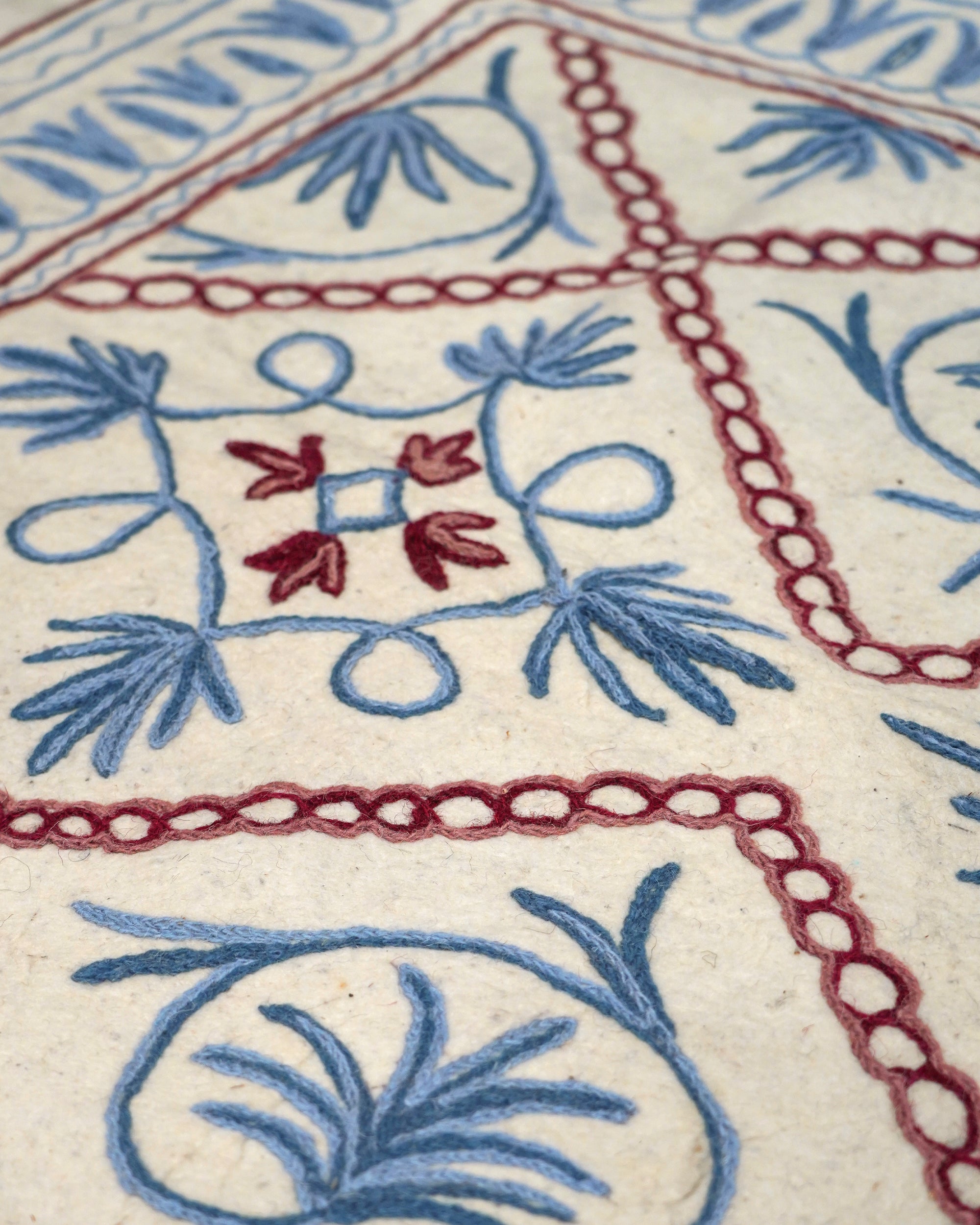 Namda Felt Embroidered Rug - Blue and Pink