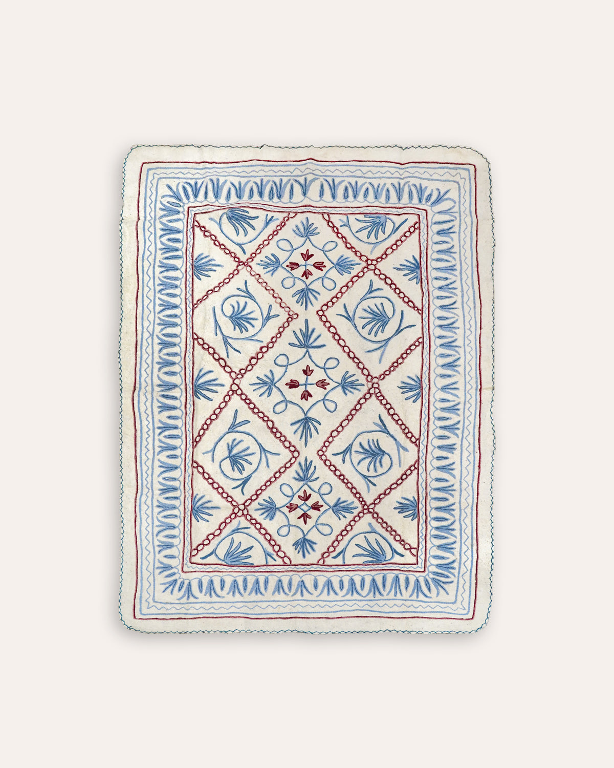 Embriodered Rug Namda Felt Embroidered Rug - Blue and Pink – Birdie Fortescue