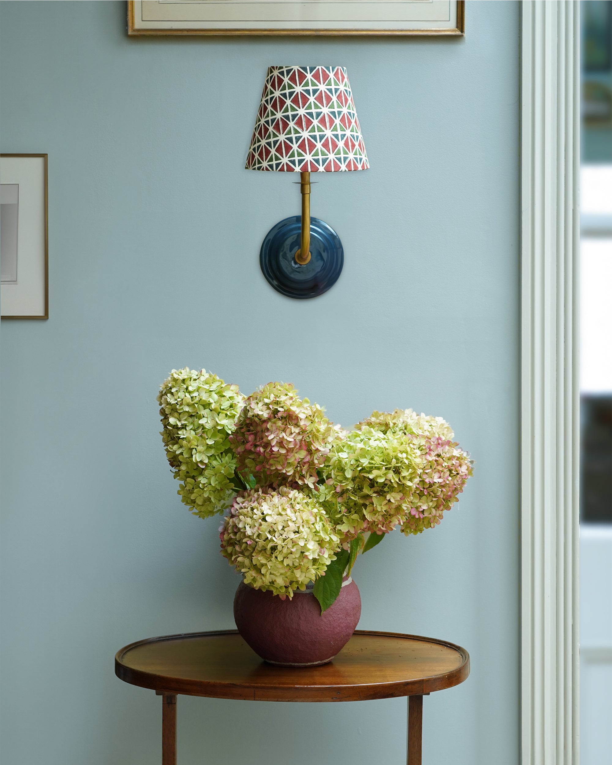 El Vedado Geometric Candleshade on Blue Wall Light