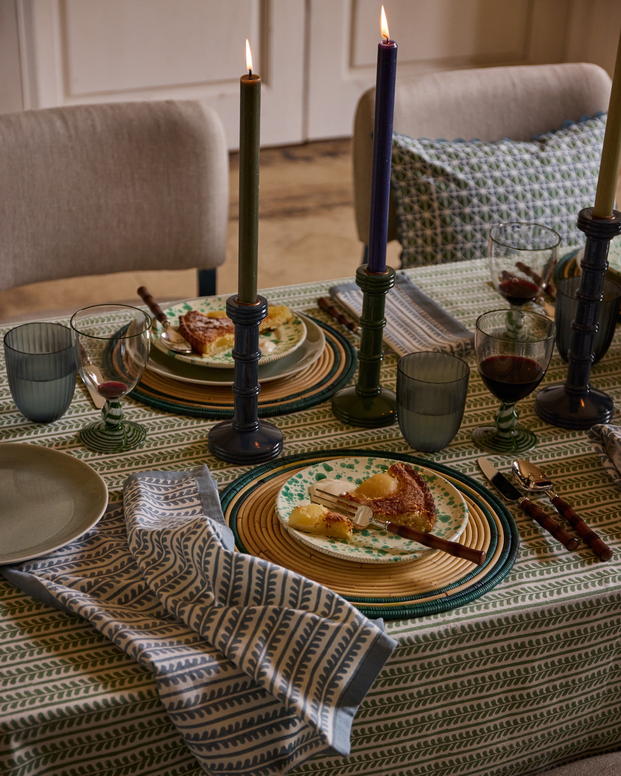 Tablescape featuring Gloss Painted Wooden Column Candlestick - Blue