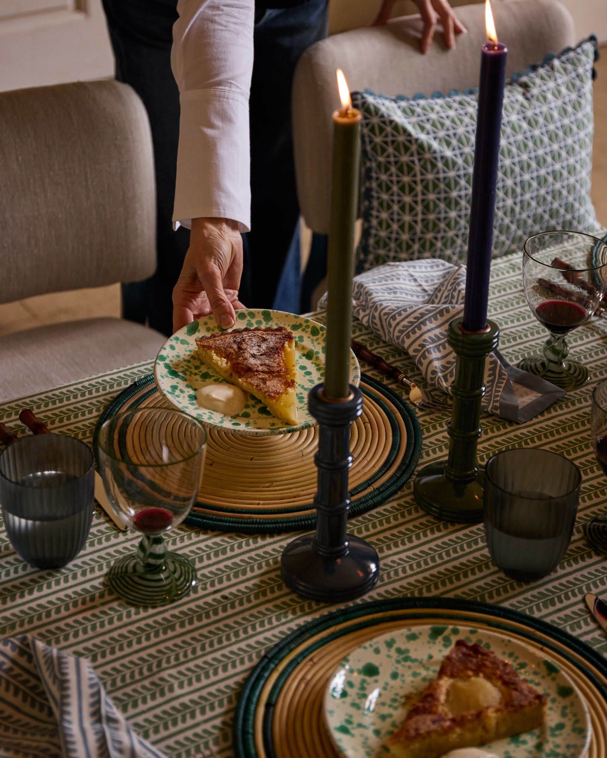 Tablescape featuring Gloss Painted Wooden Column Candlestick - Blue