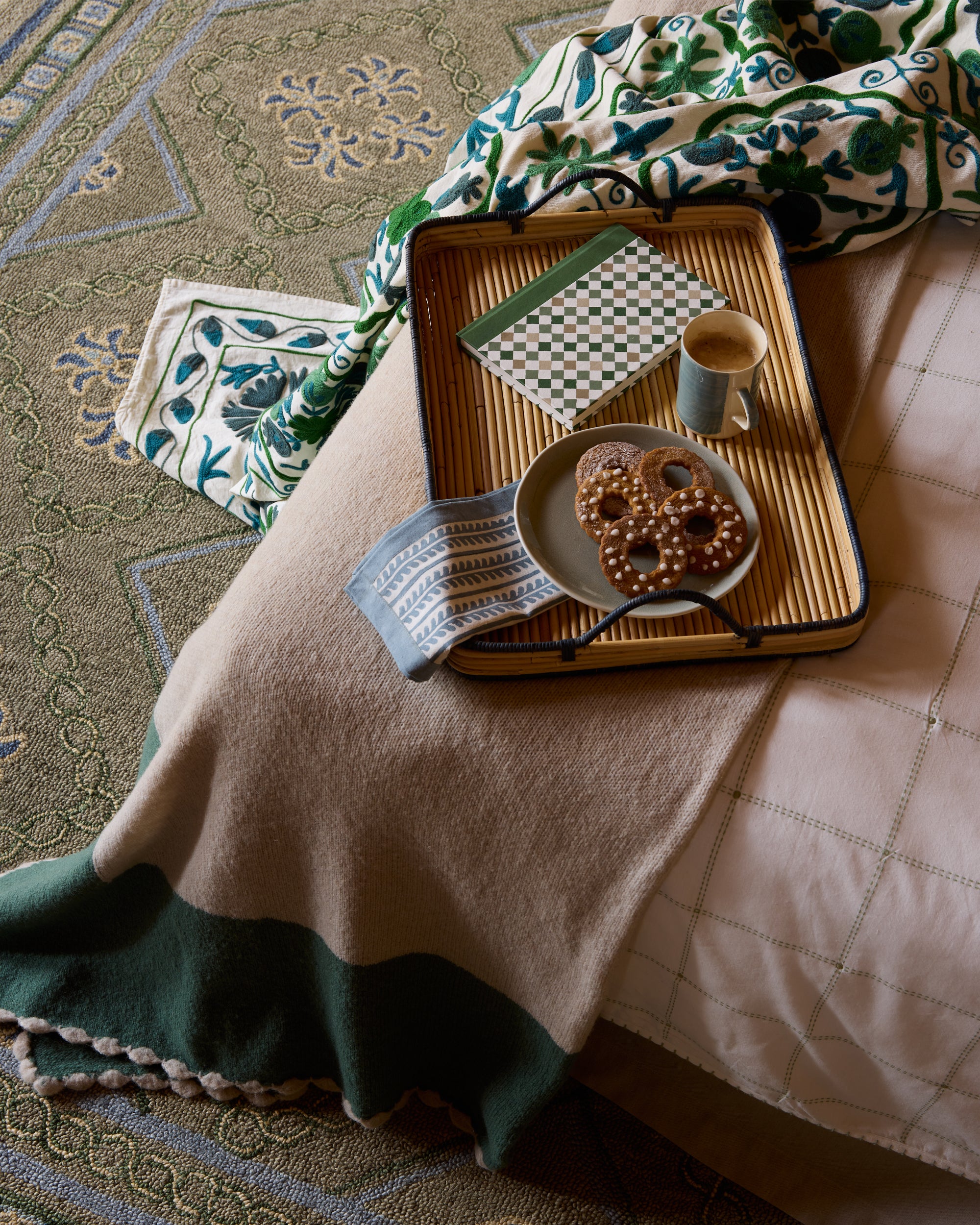 Handwoven Rattan Tray - Blue