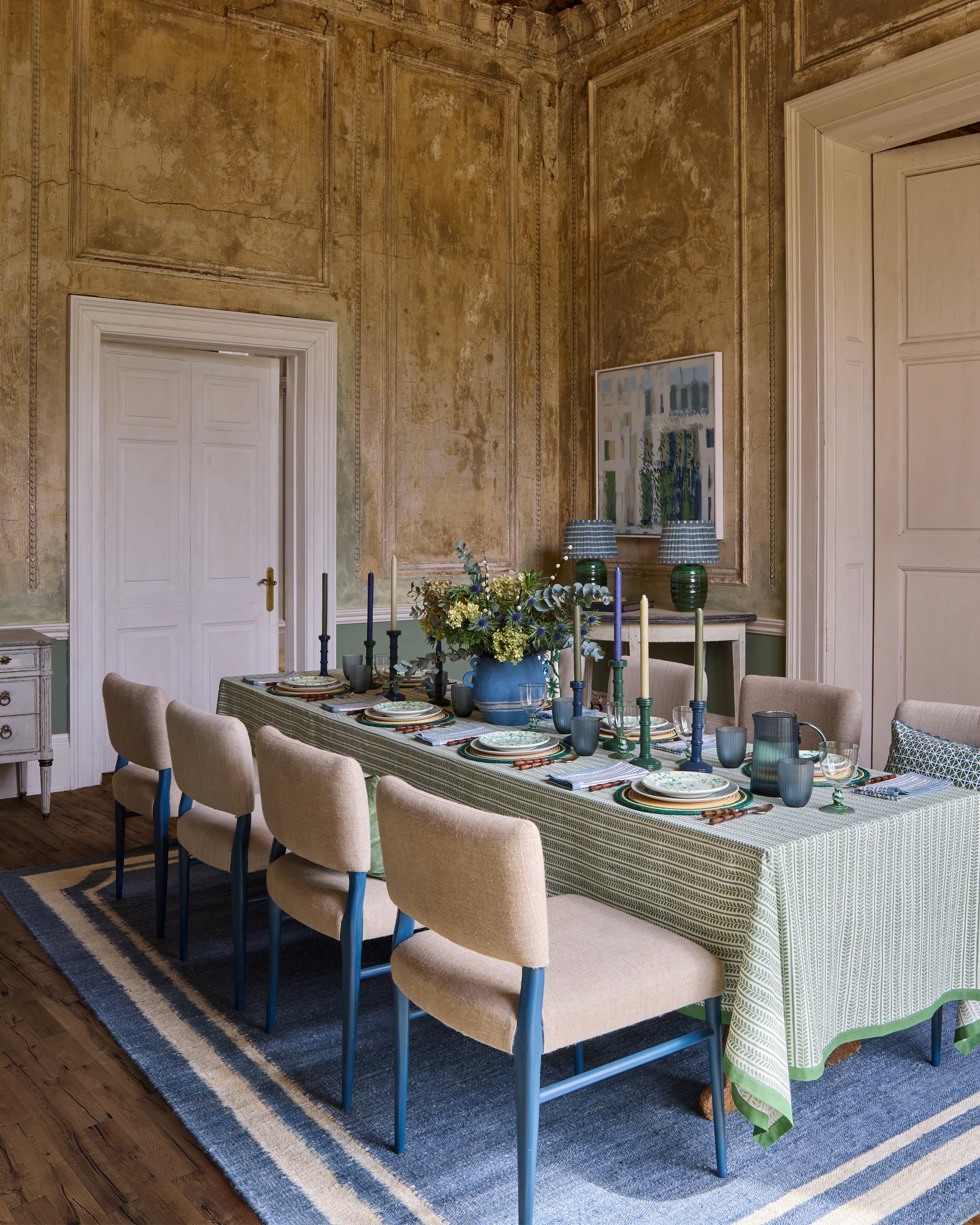 Tablescape featuring Gloss Painted Wooden Column Candlestick - Blue