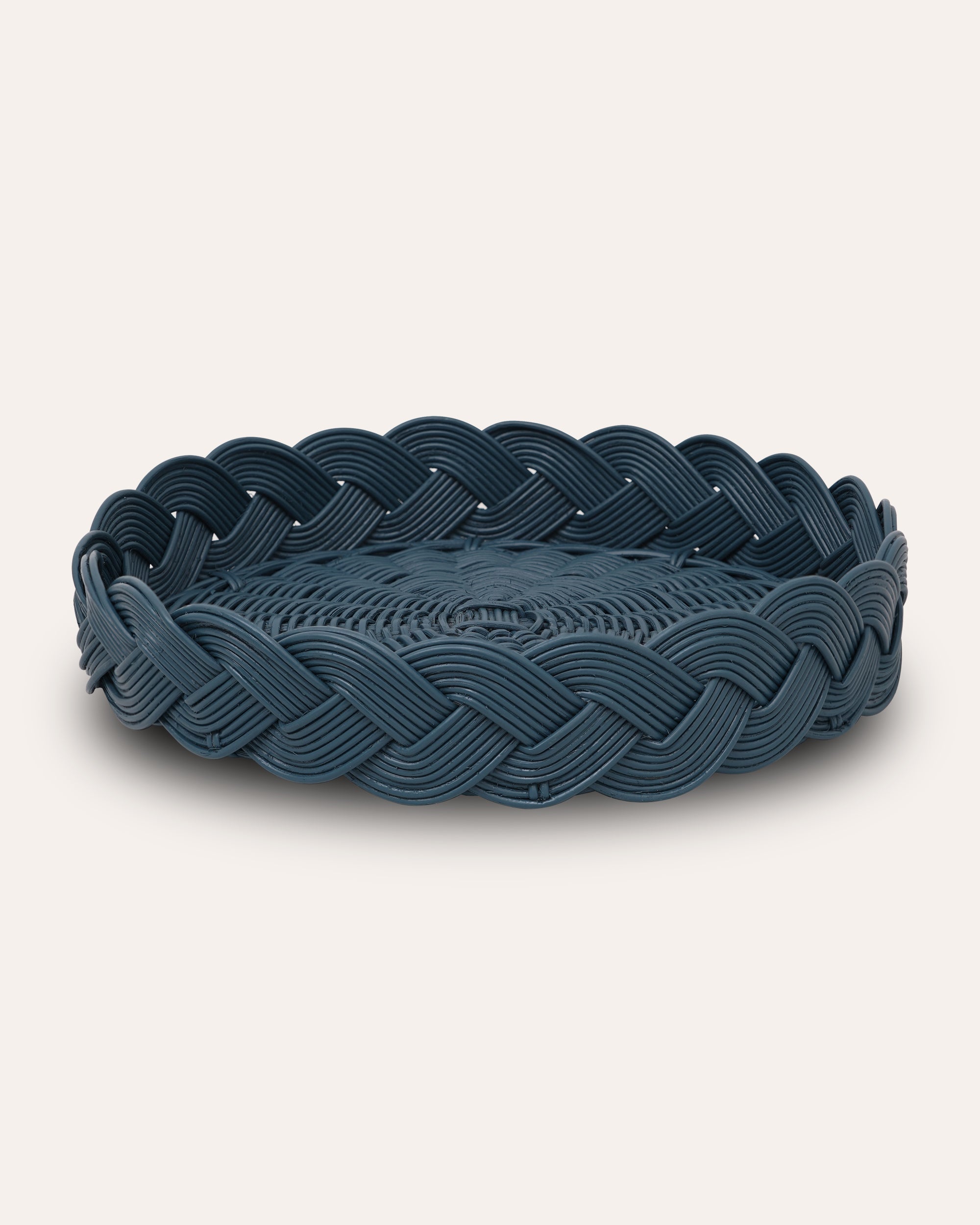 Plaited Rattan Woven Tray - Dark Blue