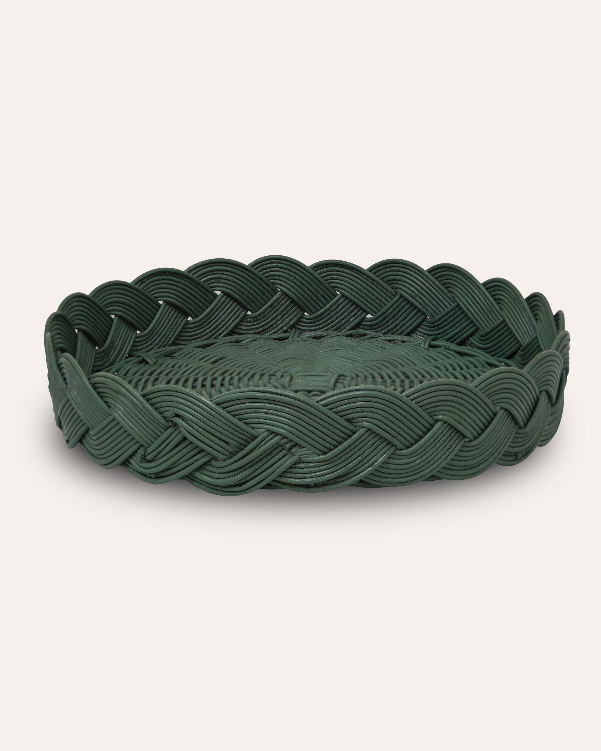 Plaited Rattan Woven Tray - Dark Green