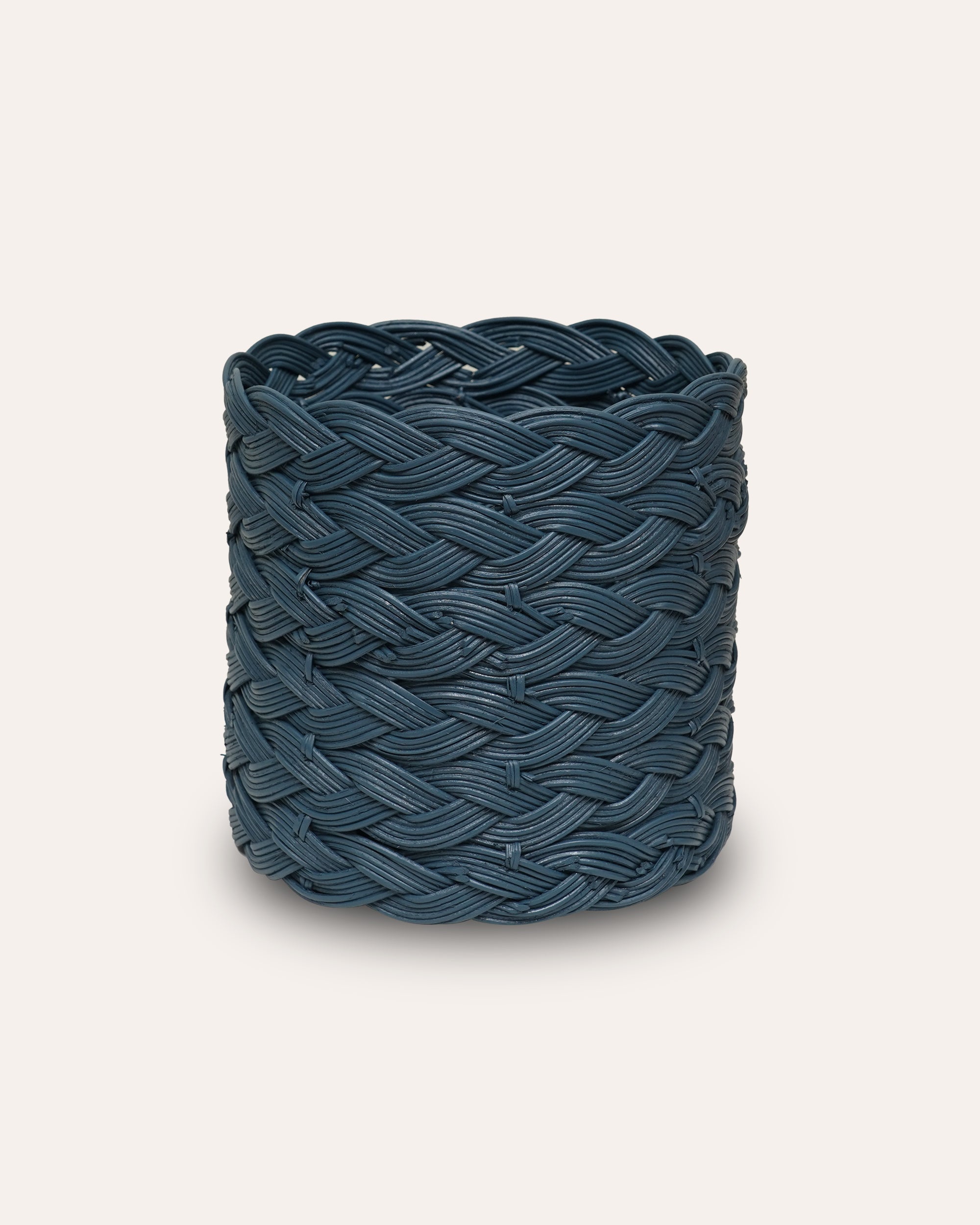 Plaited Rattan Waste Paper Basket - Dark Blue