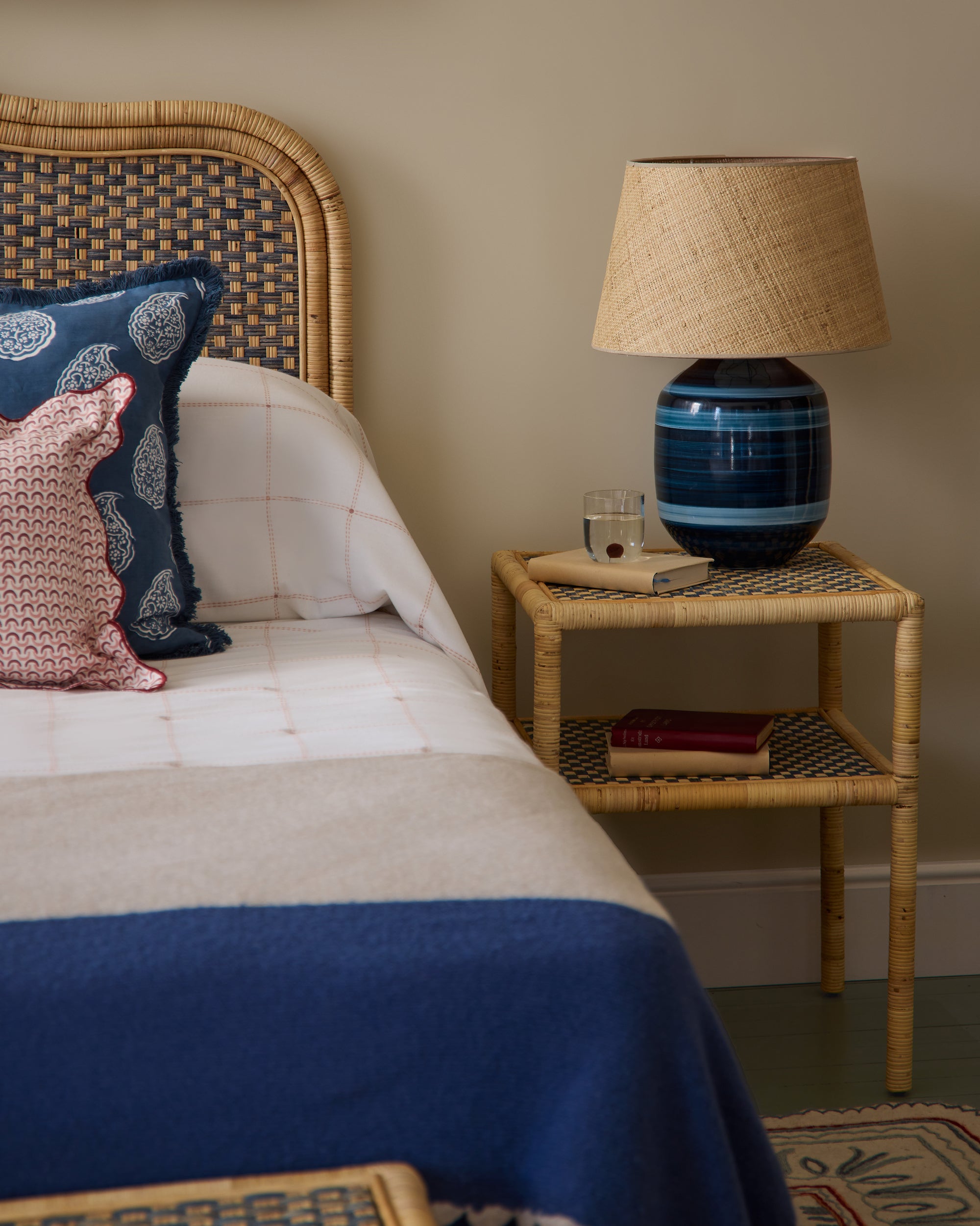 Rattan Side Table – Blue & Natural