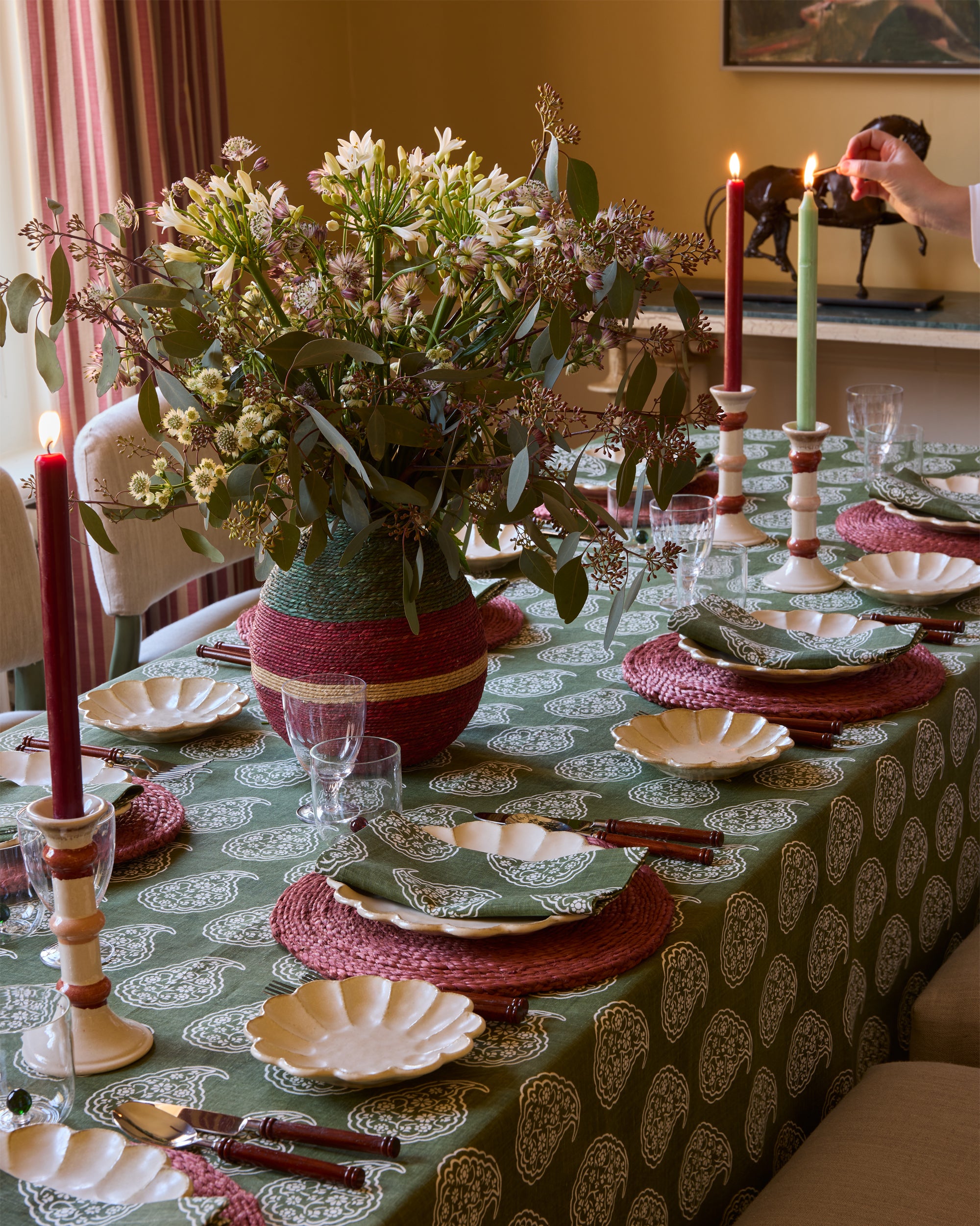 San Pedro Glazed Candlestick - Red Multi