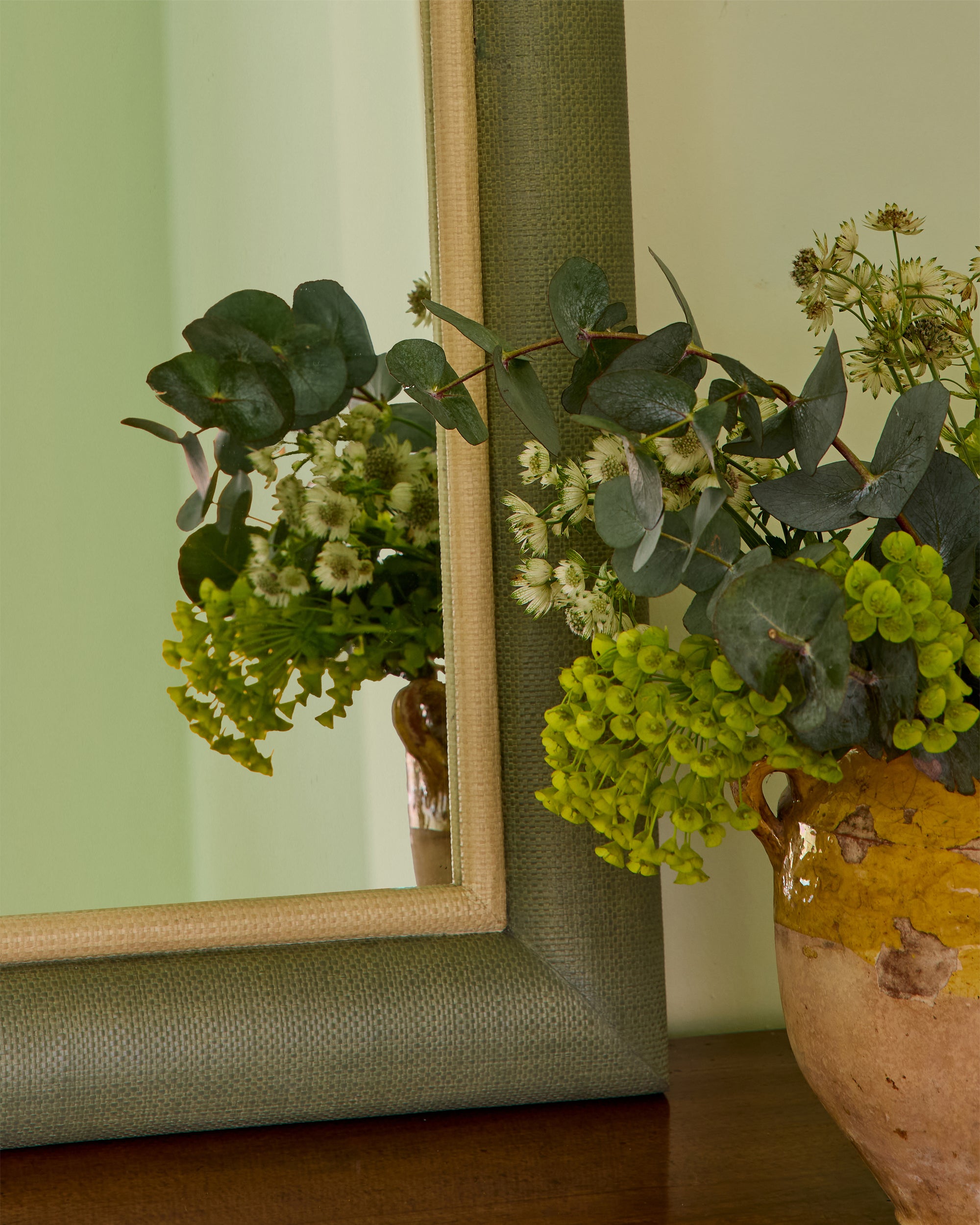 Raffia Rectangular Mirror - Green