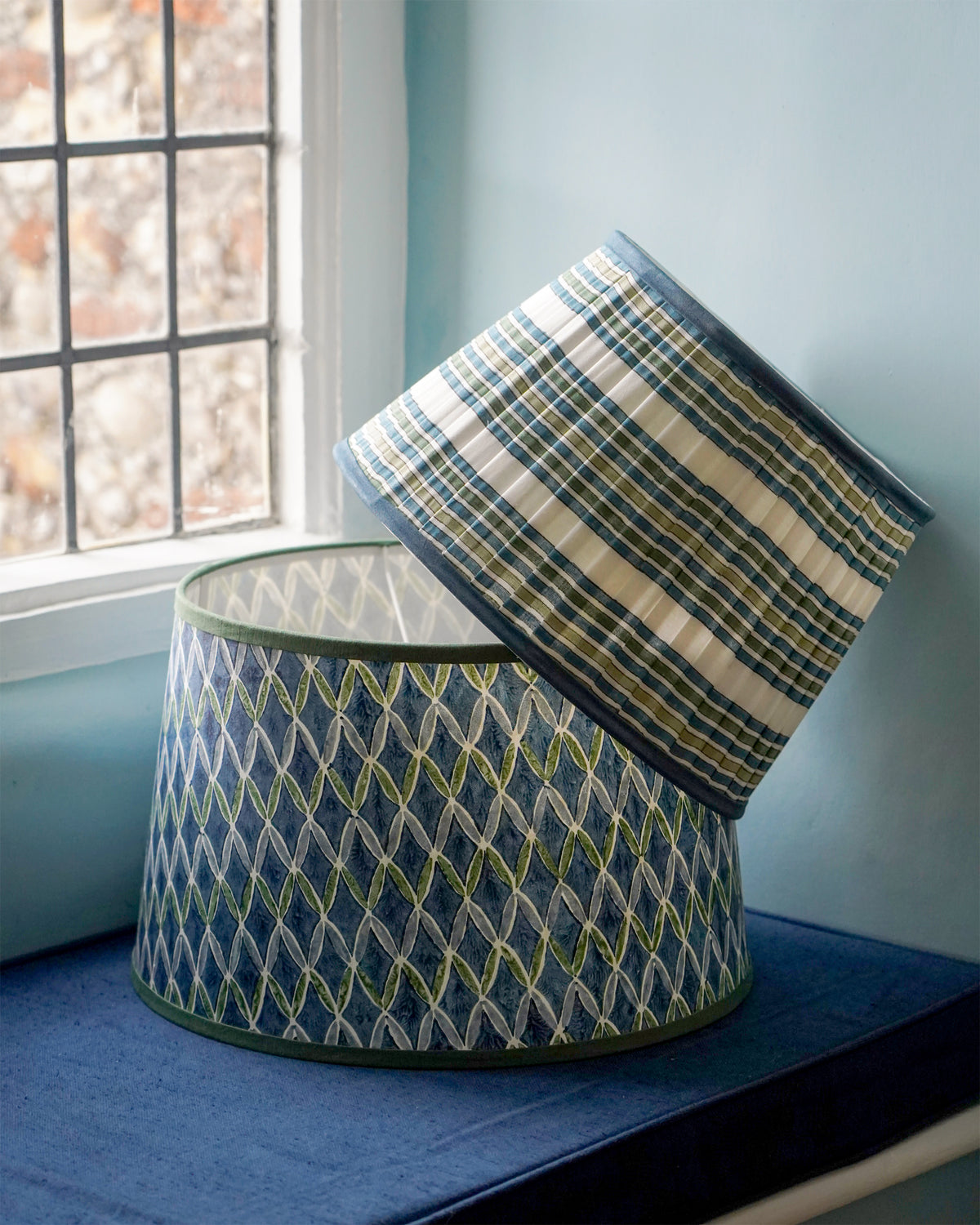 Aswan Block Printed Lampshade - Blue 40cm
