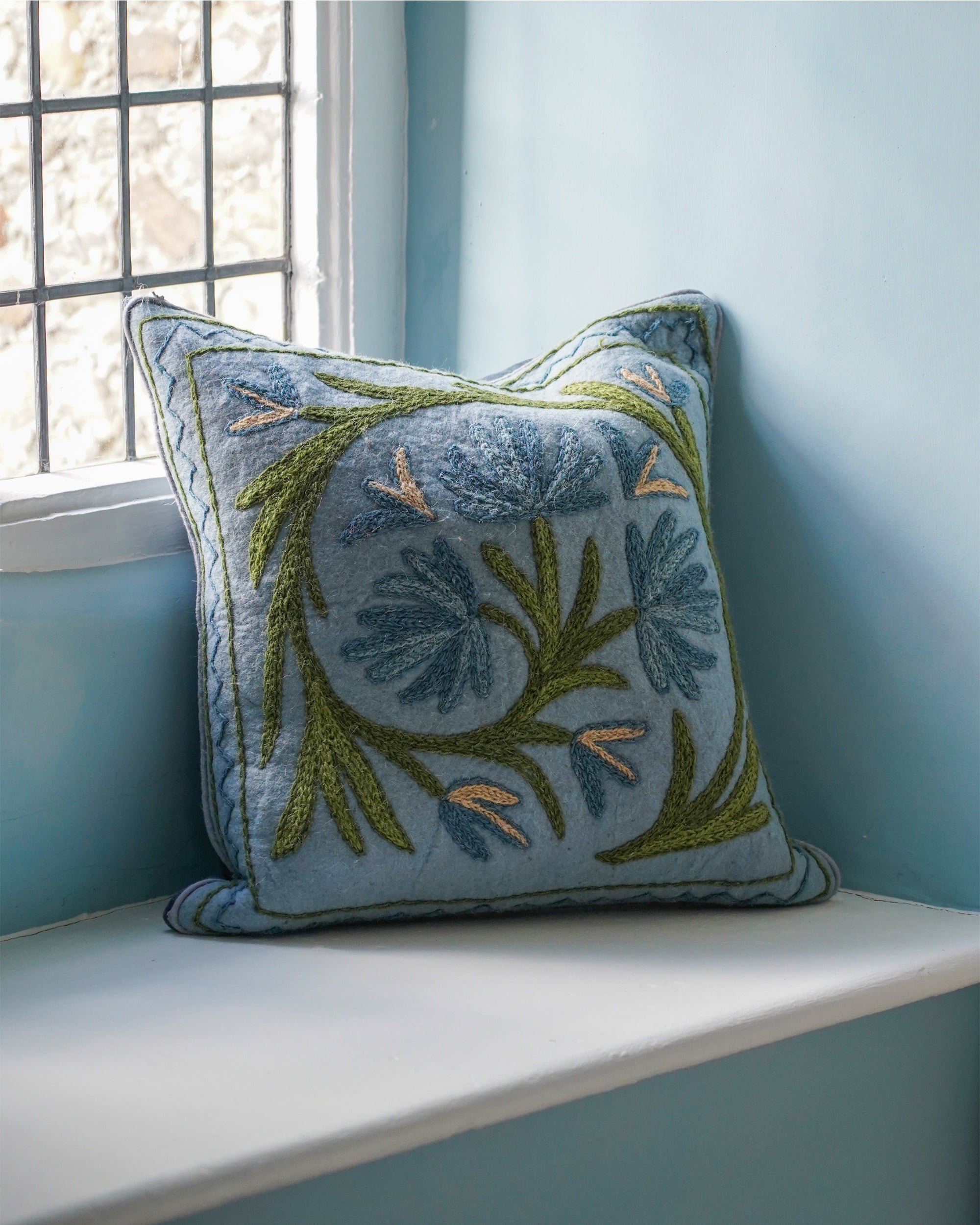 Namda Embroidered Cushion 50x50cm Blue