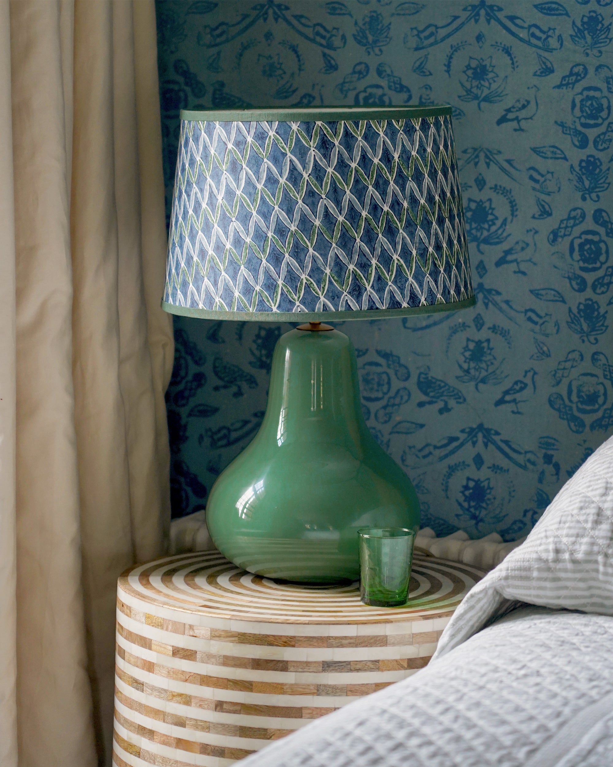 Aswan Block Printed Lampshade - Blue 40cm