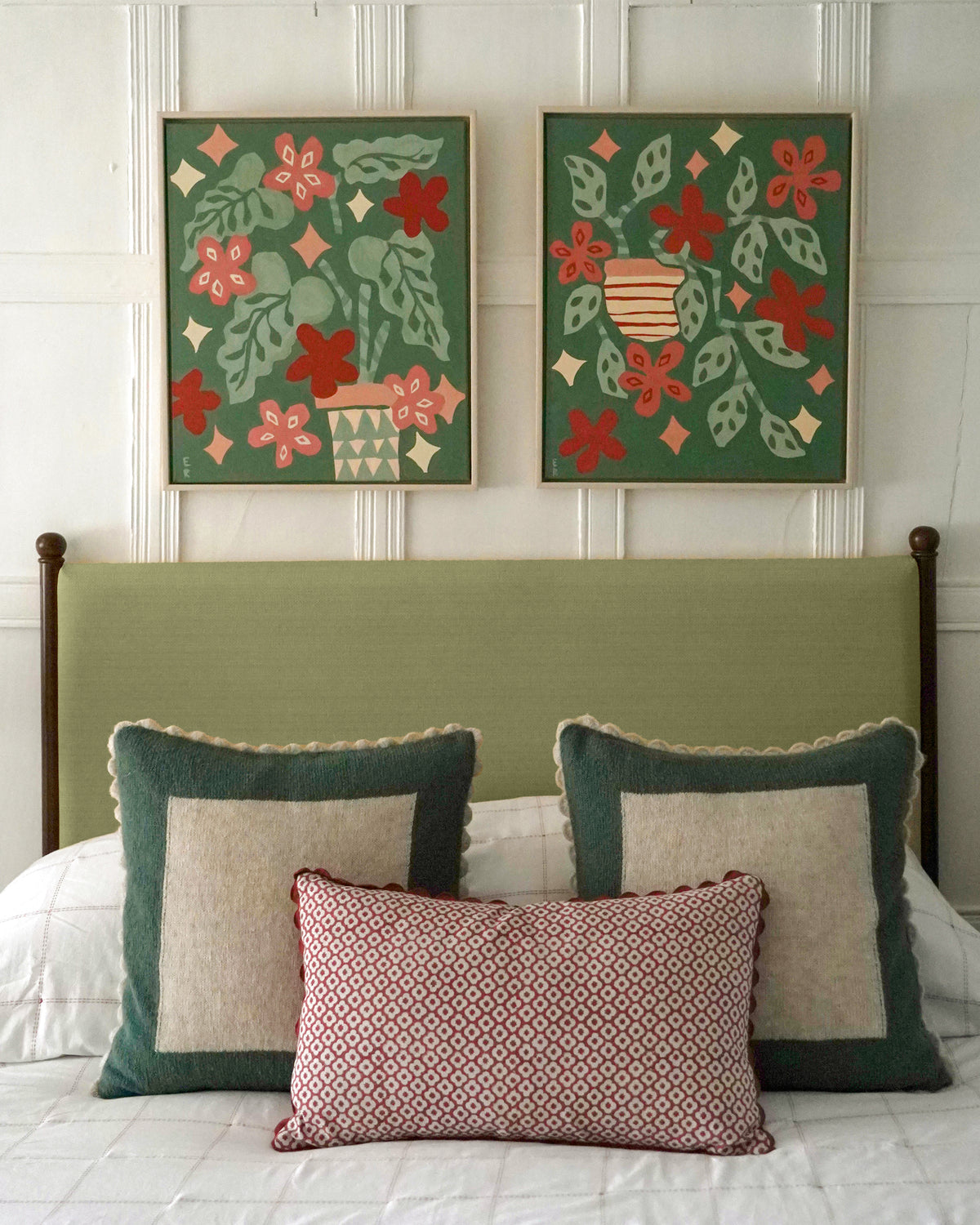 Bordered Knitted Cushion Cover - Green