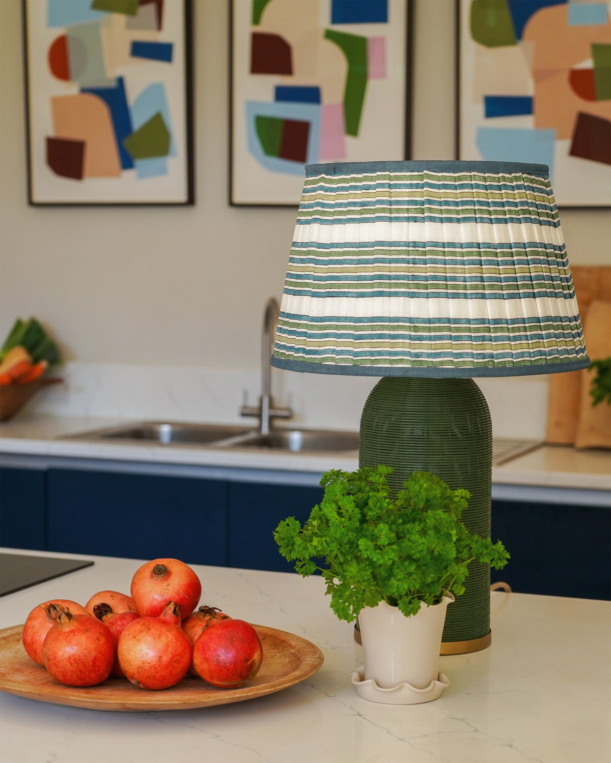 Kurna Striped Pleated Lampshade Blue/Green