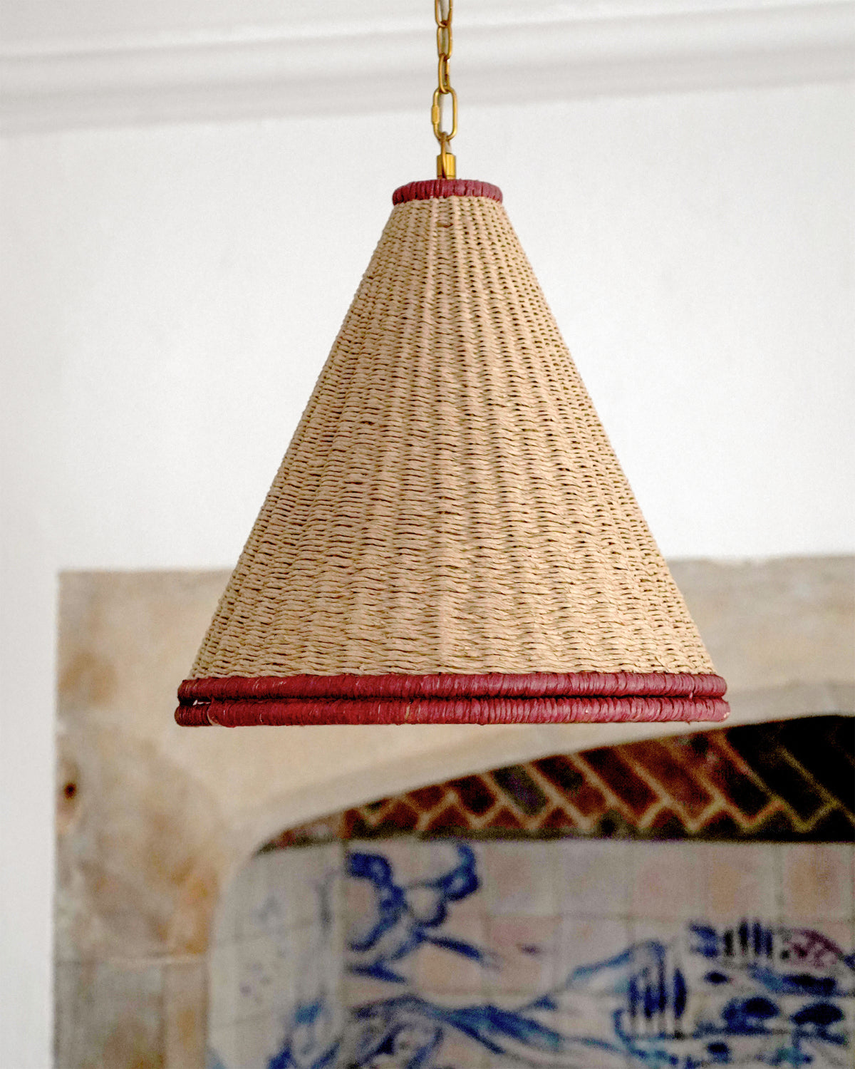 Rampur Seagrass Pendant Light – Red Border