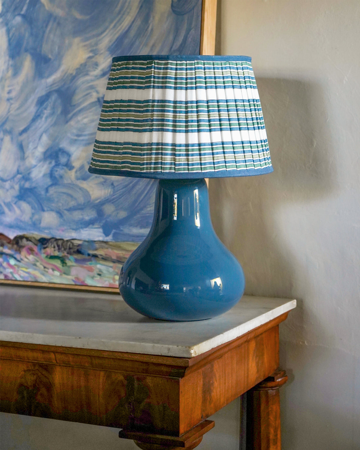 Kurna Striped Pleated Lampshade Blue/Green