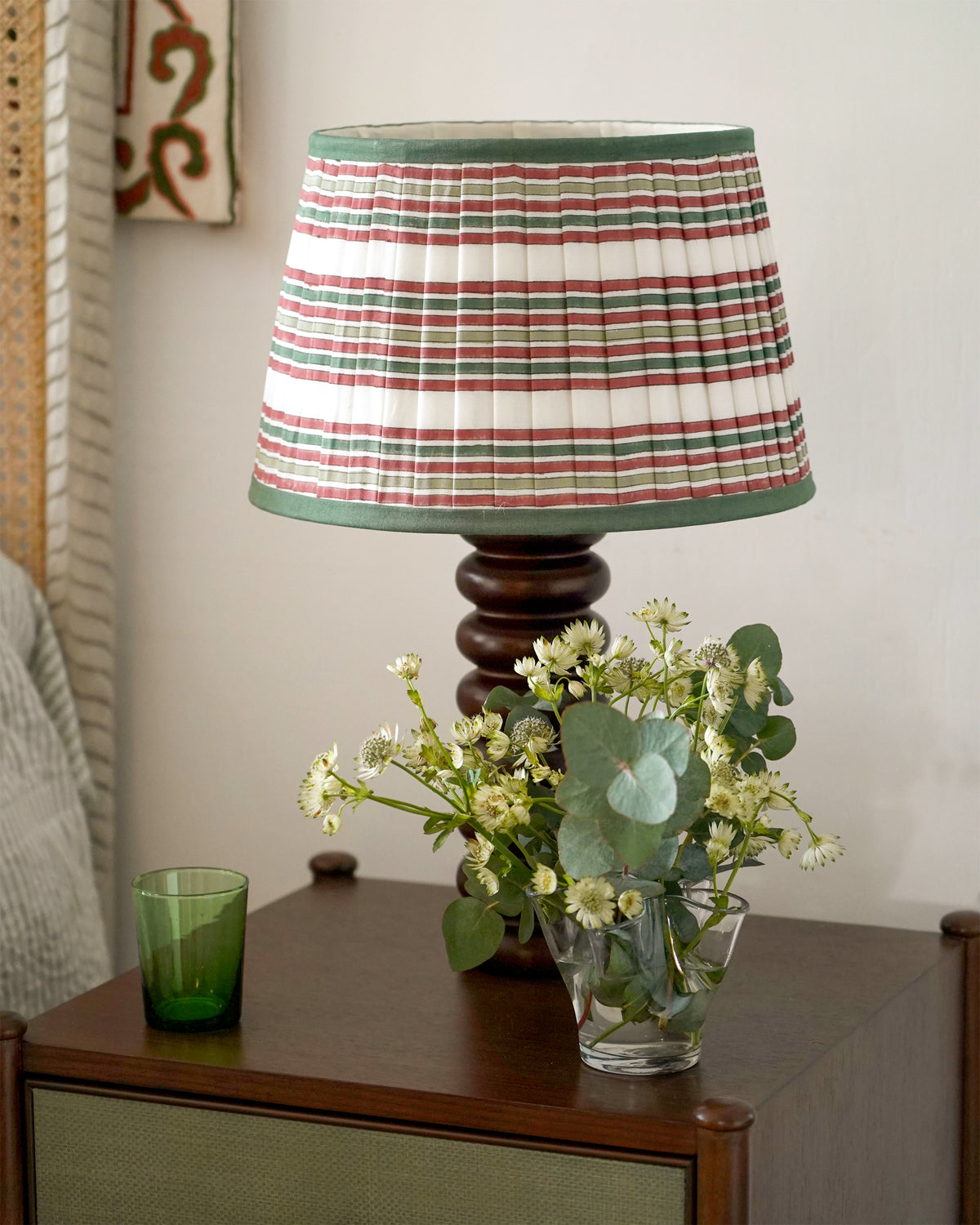 Kurna Striped Pleated Lampshade – Red/Green