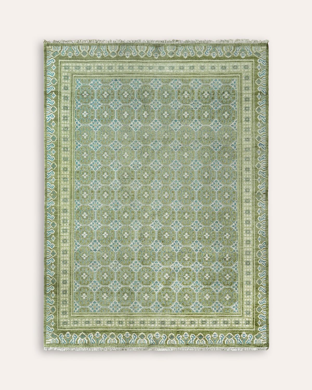 Nayla Hand Knotted Rug - Green/Blue
