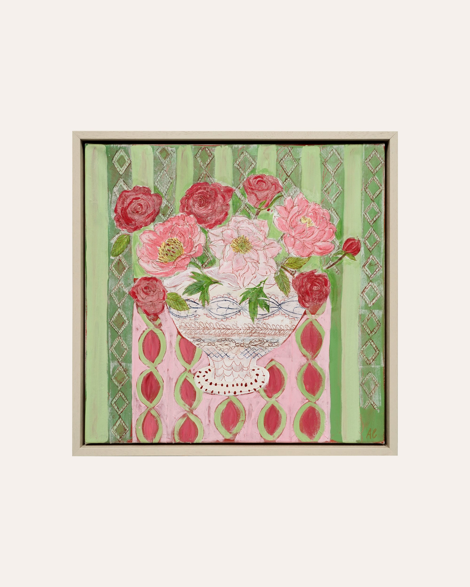 Andrea Curtis - Peonies and Green Stripes