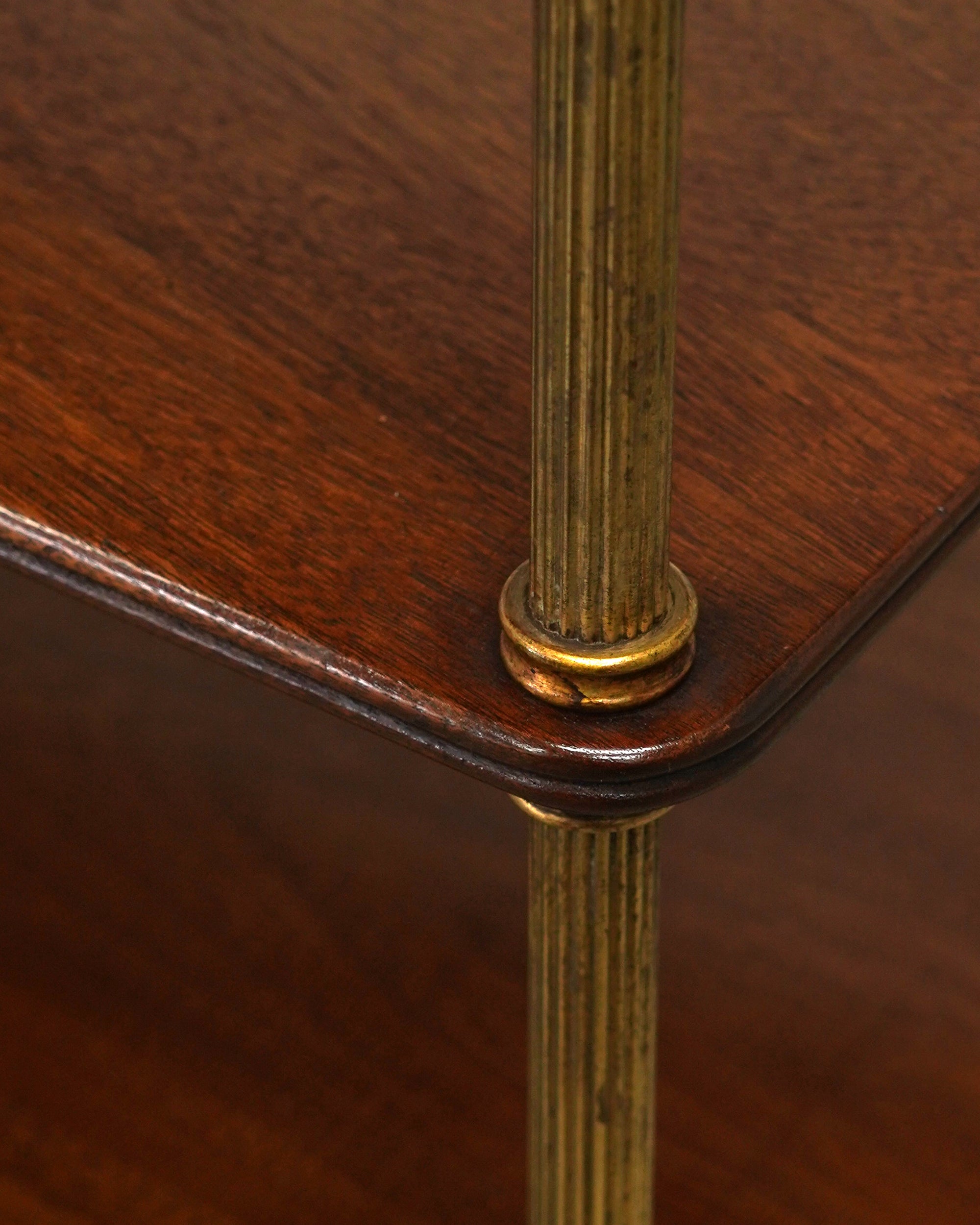 French 1970s Brass and Mahogany Tiered Side Table