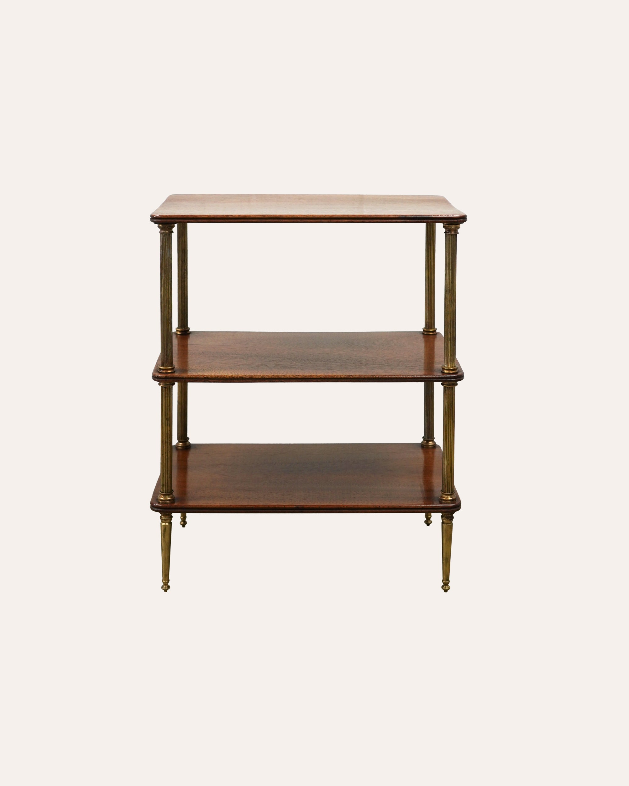 French 1970s Brass and Mahogany Tiered Side Table