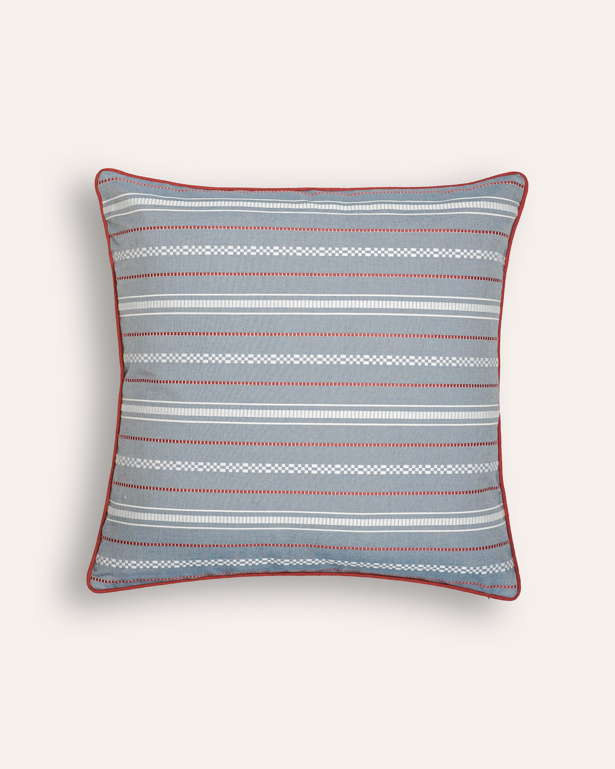 Woven Horizontal Stripe Square Cushion - Blue