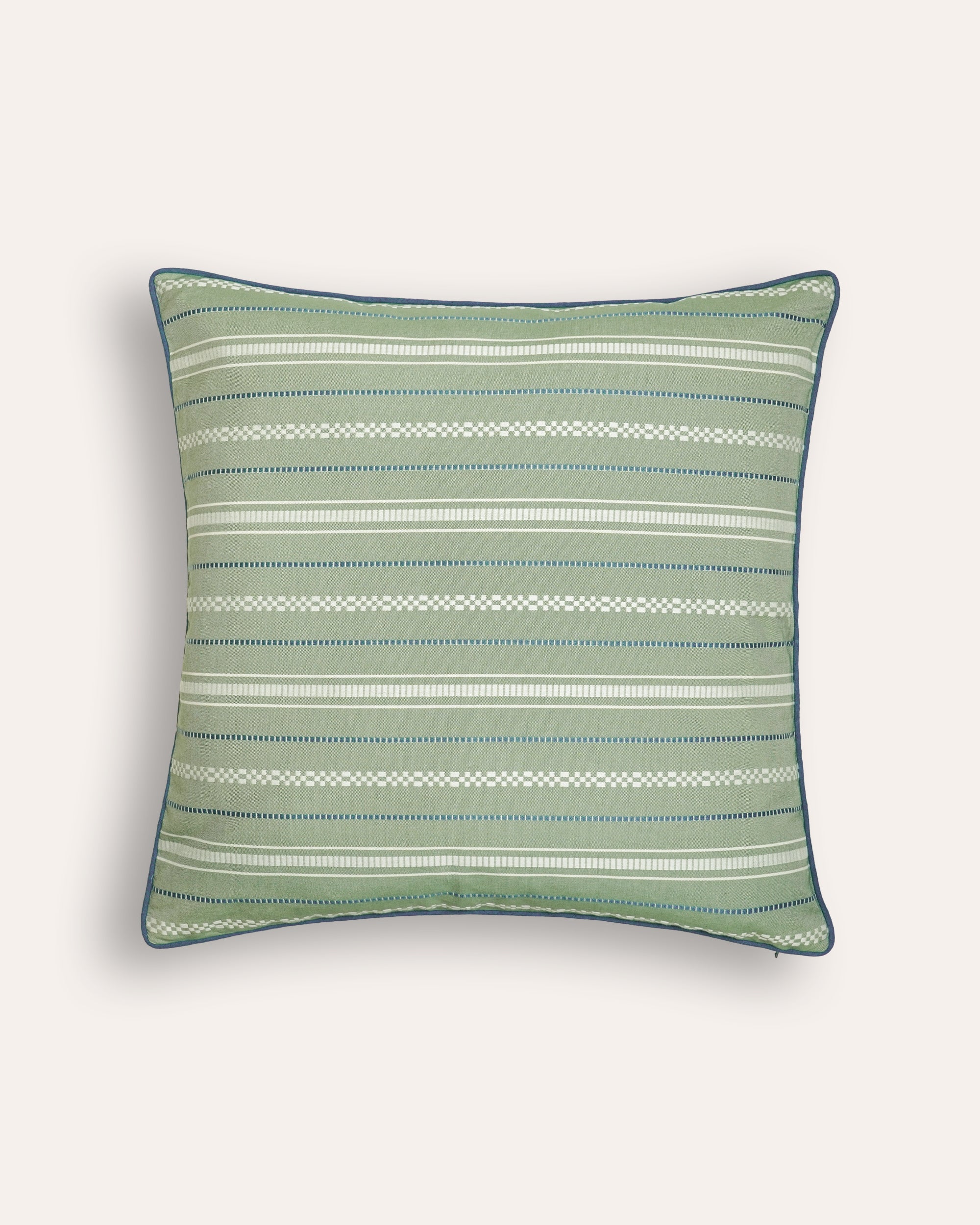 Woven Horizontal Stripe Square Cushion - Green