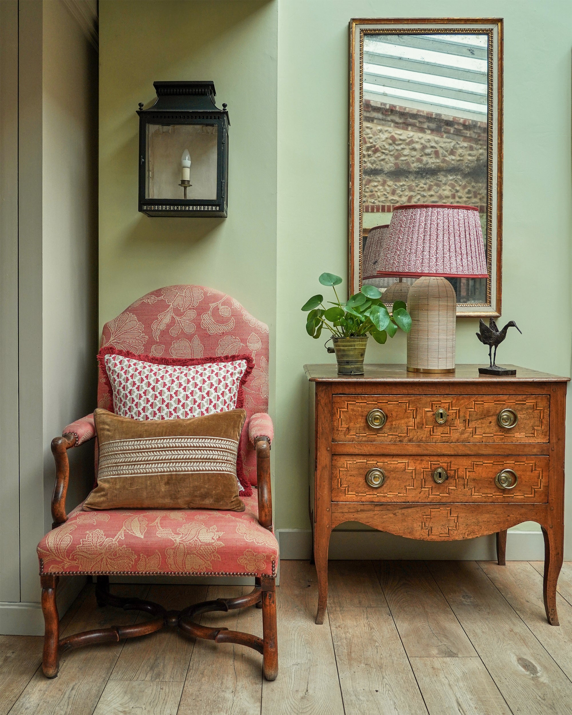 Sintra Block Print Cushion - Red and Taupe