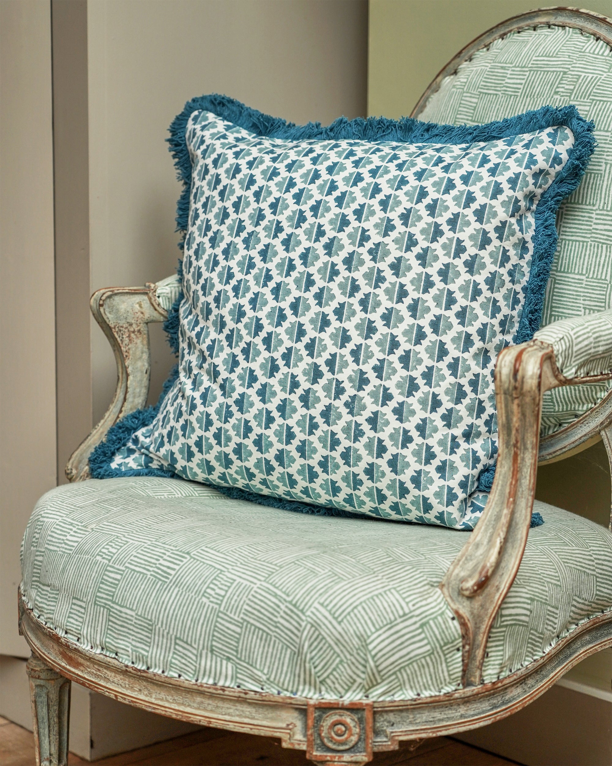 Sintra Block Print Cushion - Blue