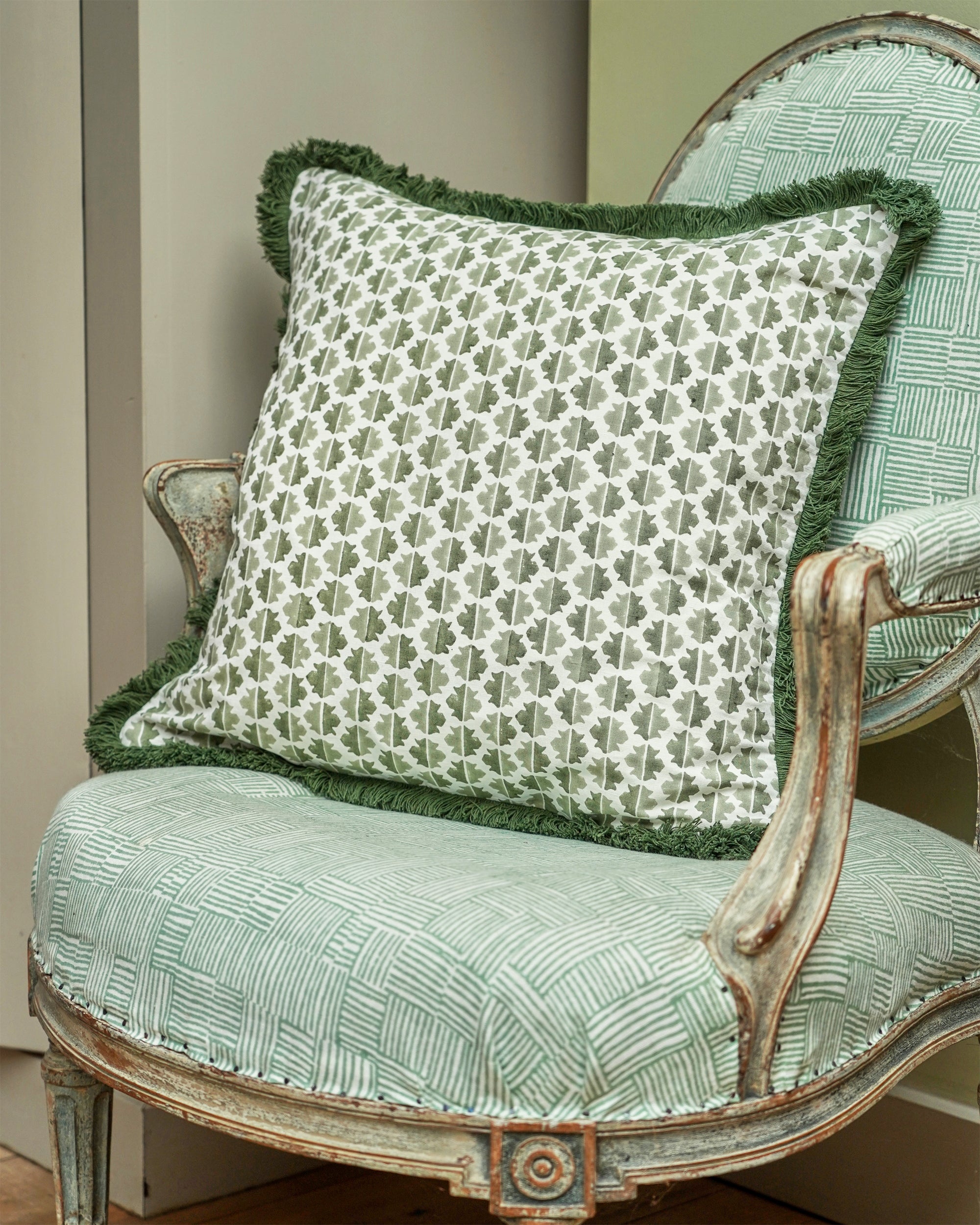 Sintra Block Print Cushion - Green