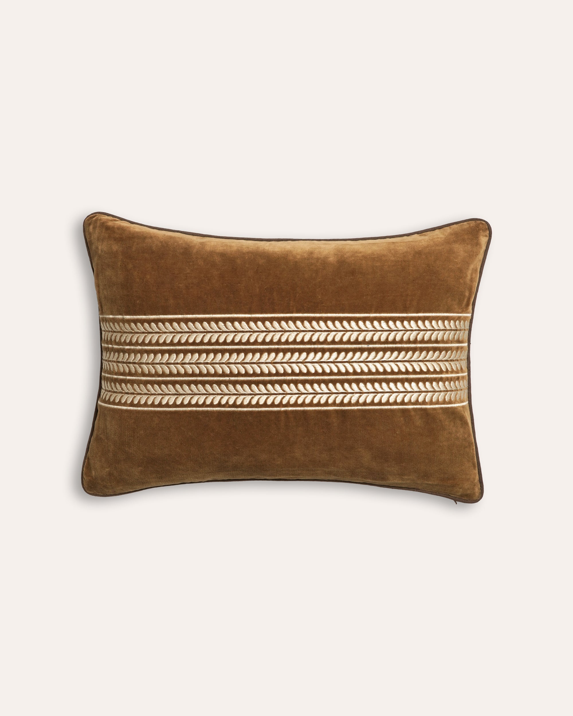 Bel Embroidered Trellis Cushion - Rectangle - Brown