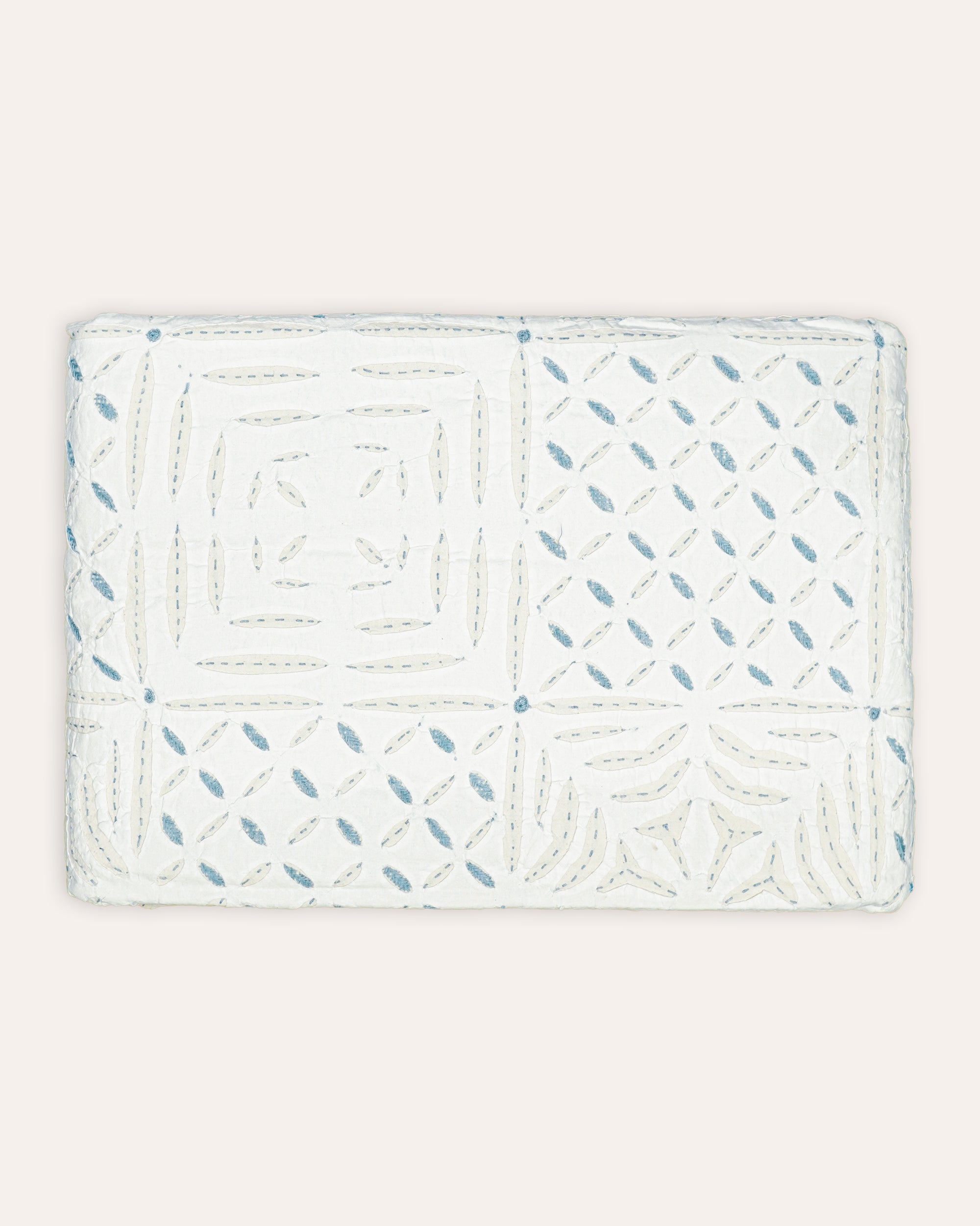 Aravali Cutwork Embroidered Cotton Reversible Bedspread - Blue