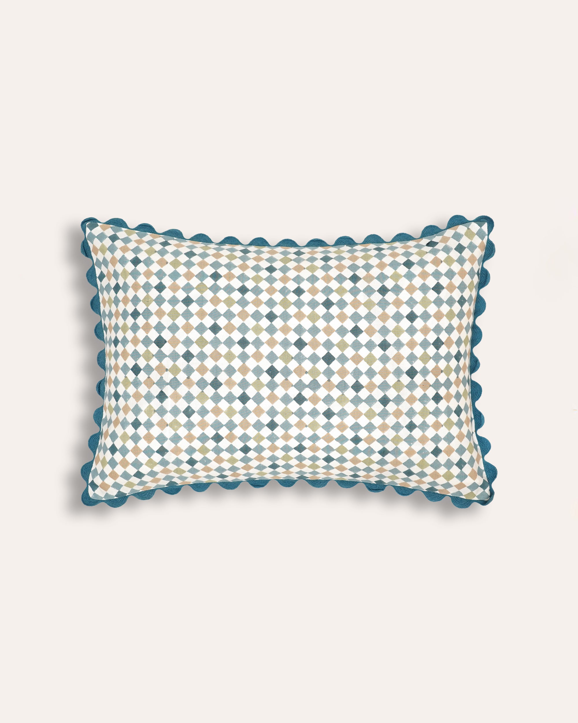 Azulejo Rectangular Block Print Cushion - Blue