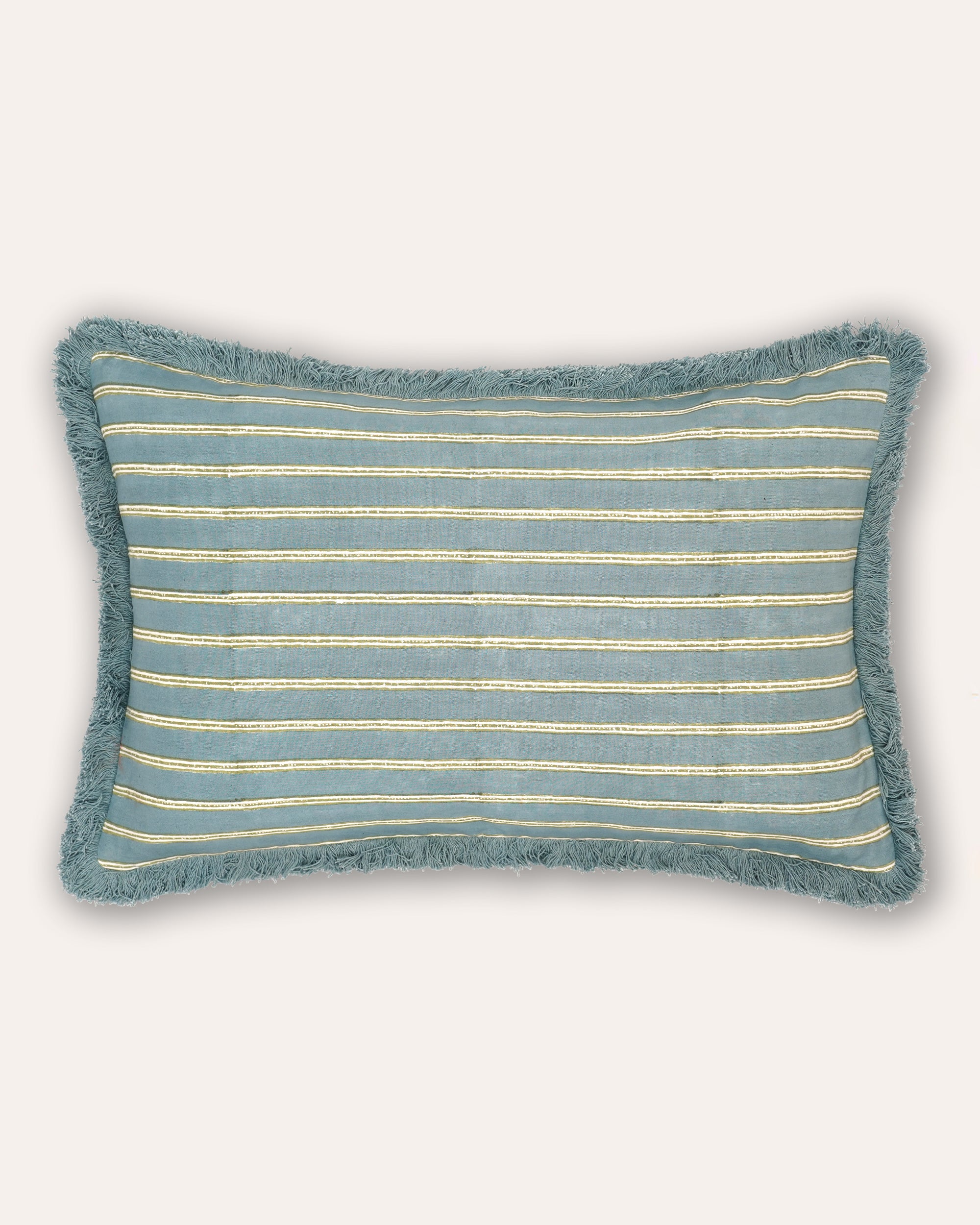 Edo Stripe Cushion - Blue and Sage Green