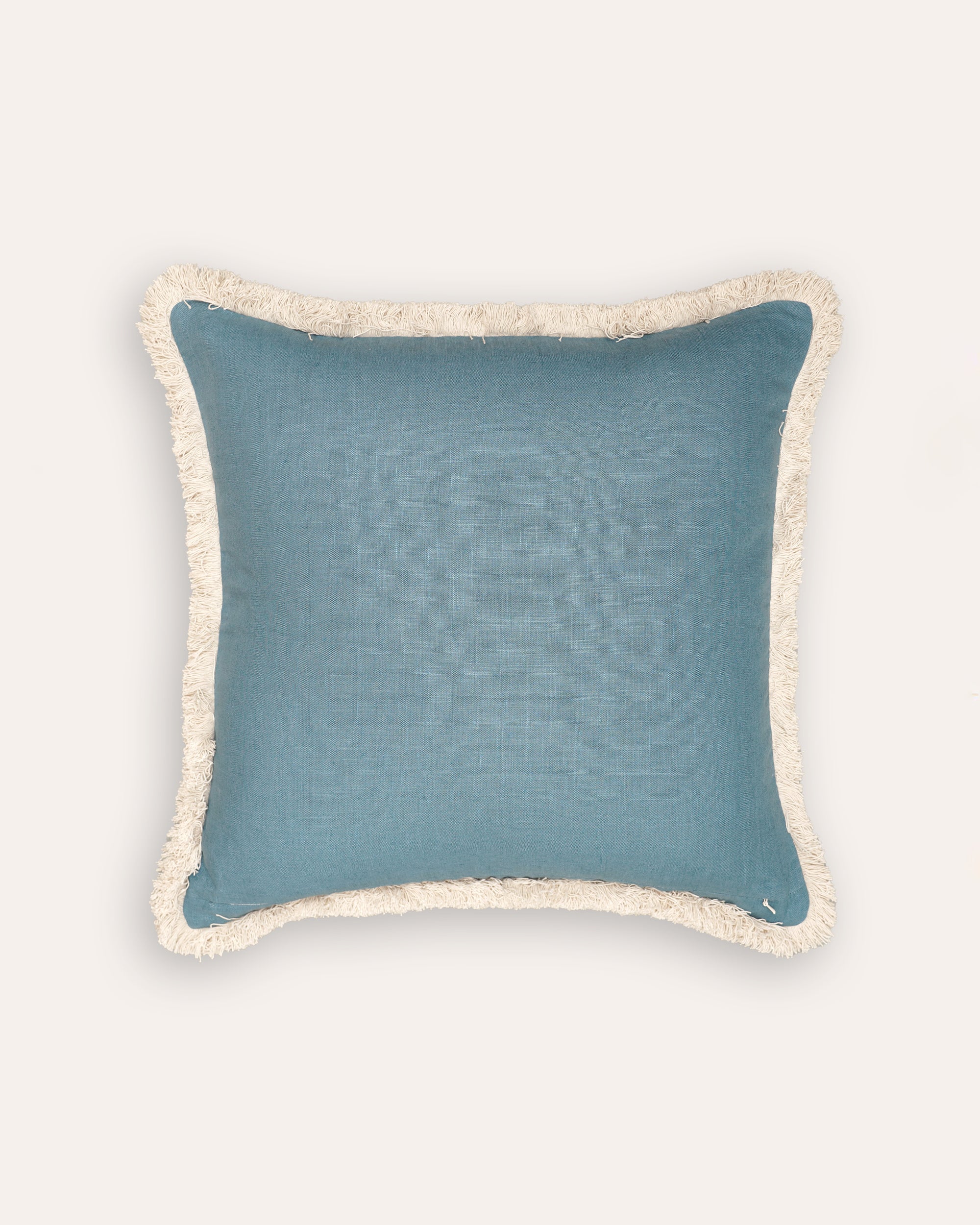 Embroidered Linen Cushion - Blue