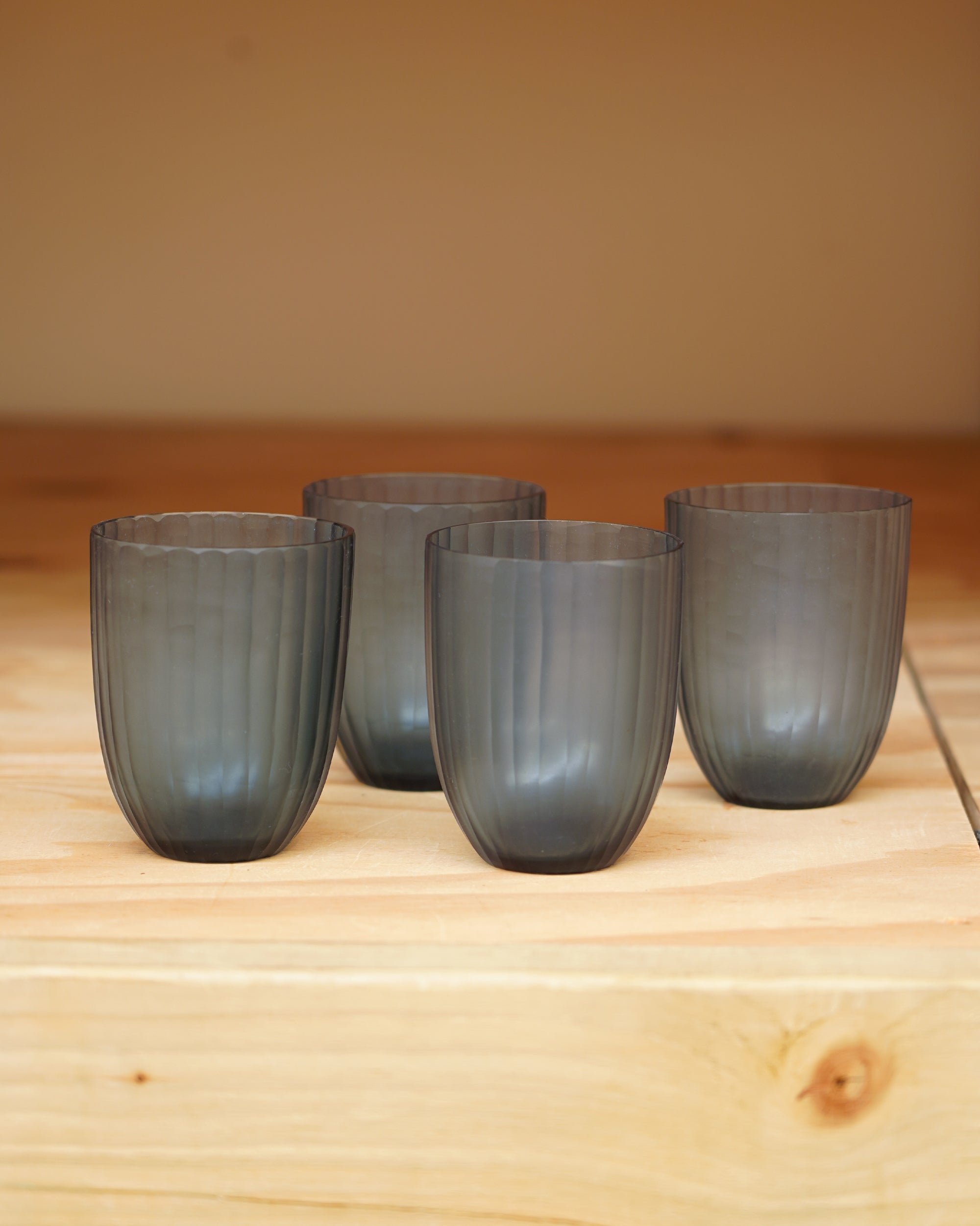 Set of 4 Pencil Cut Glass Tumblers - Blue
