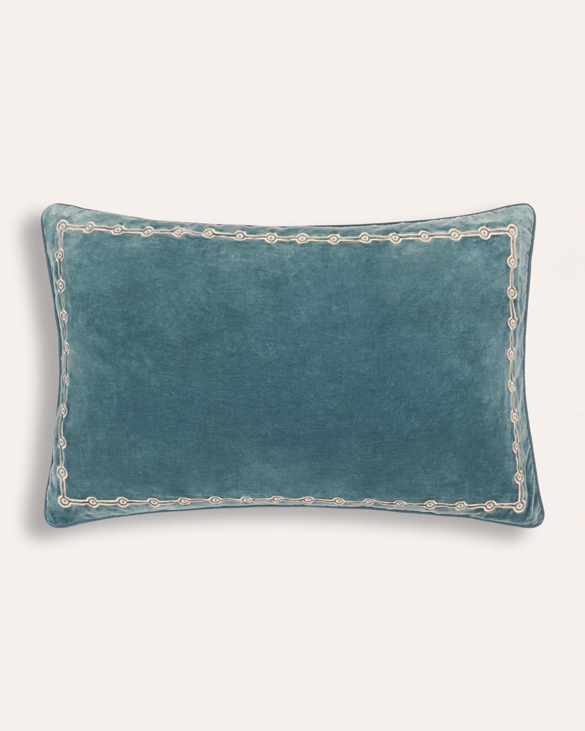 Embroidered Velvet Cushion - Blue