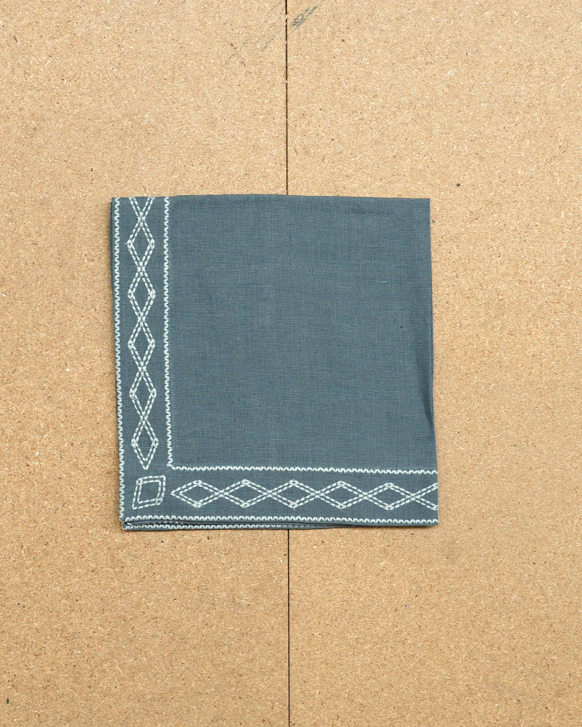Shashiko Embroidered Linen Napkin - Indigo Blue