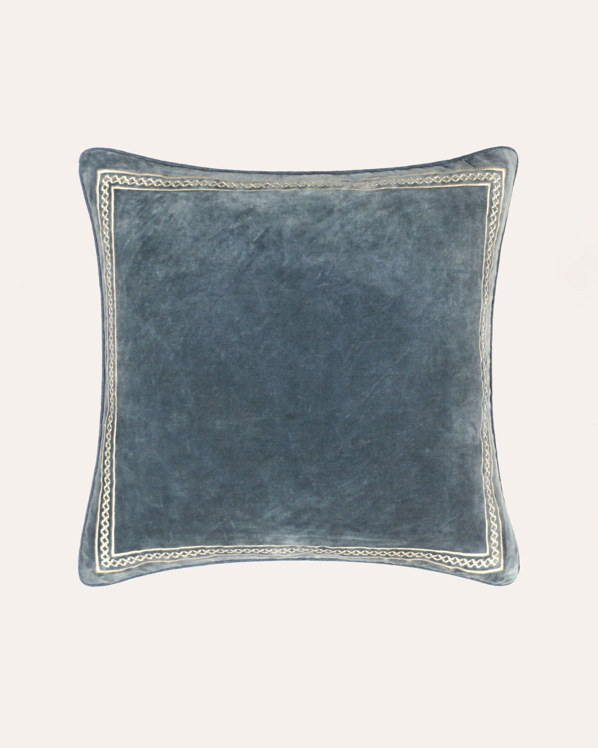 Shisho Embroidered Velvet Cushion - Indigo Blue