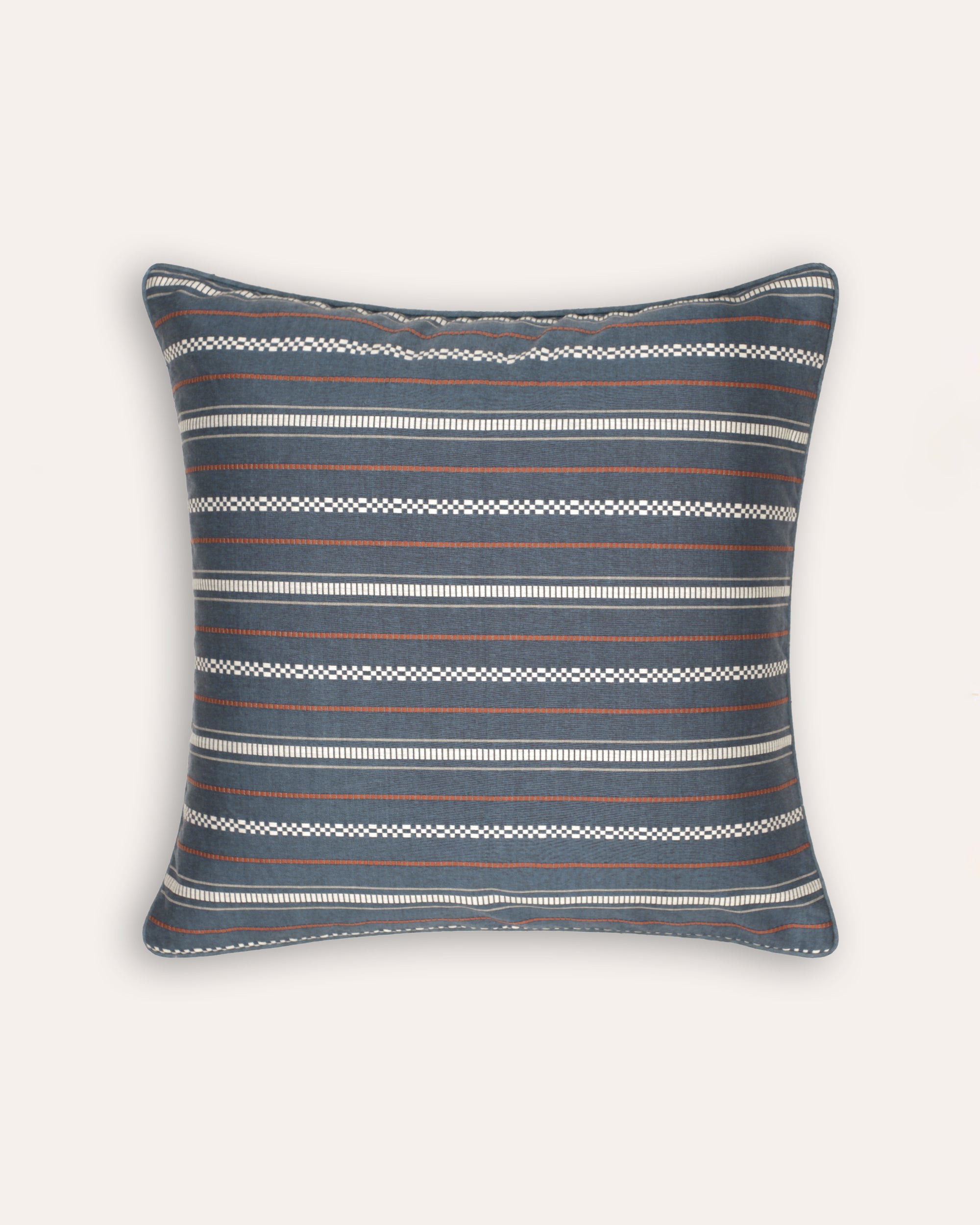 Woven Horizontal Stripe Square Cushion - Indigo Blue