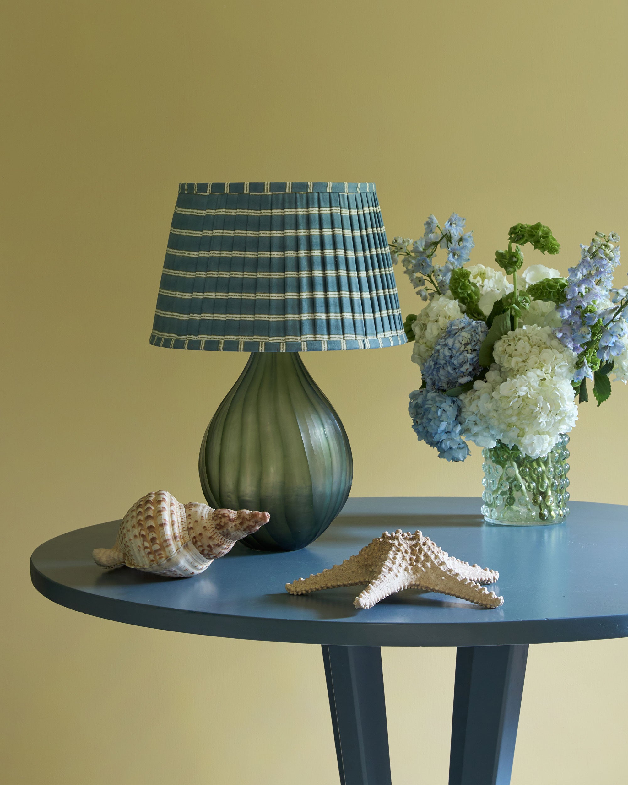 Edo Stripe Pleated Lampshade - Blue and Sage Green