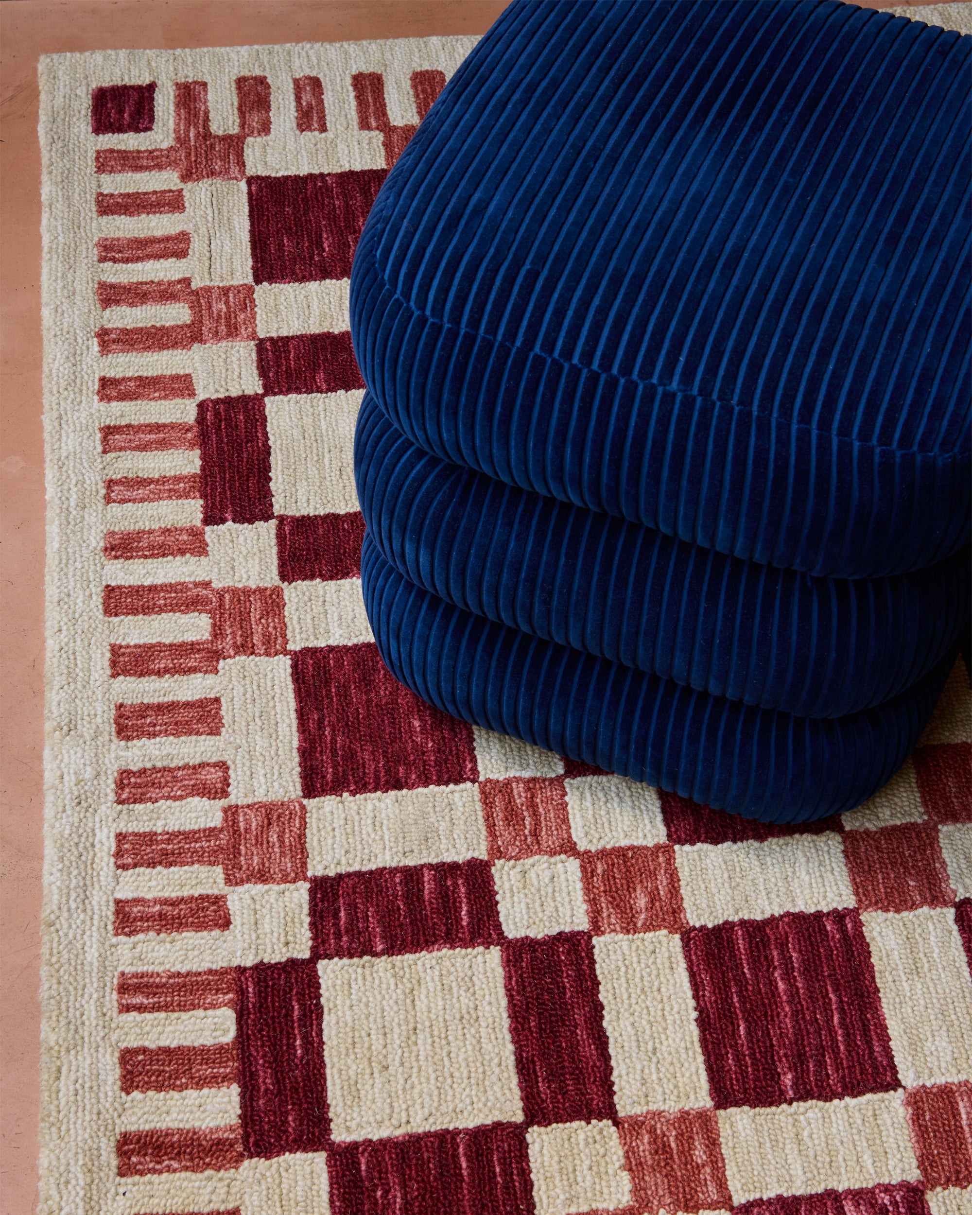 The Check Mate Wool Rug - Red