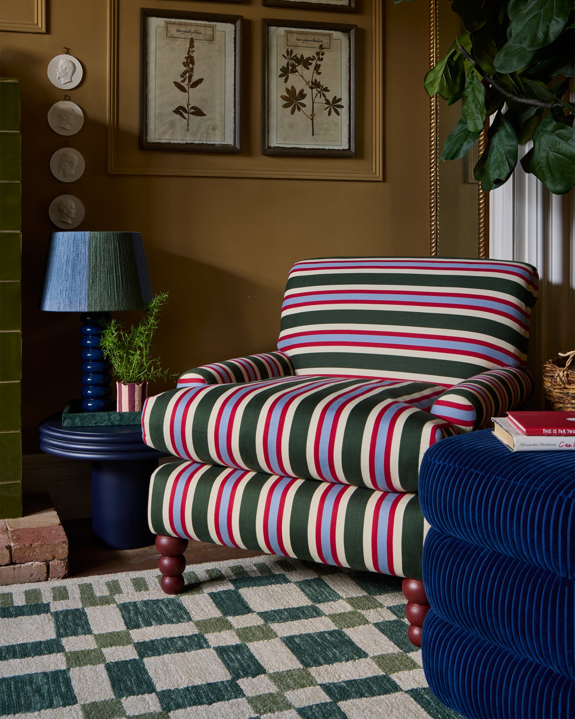 The Stripey String Lampshade - Blue & Green