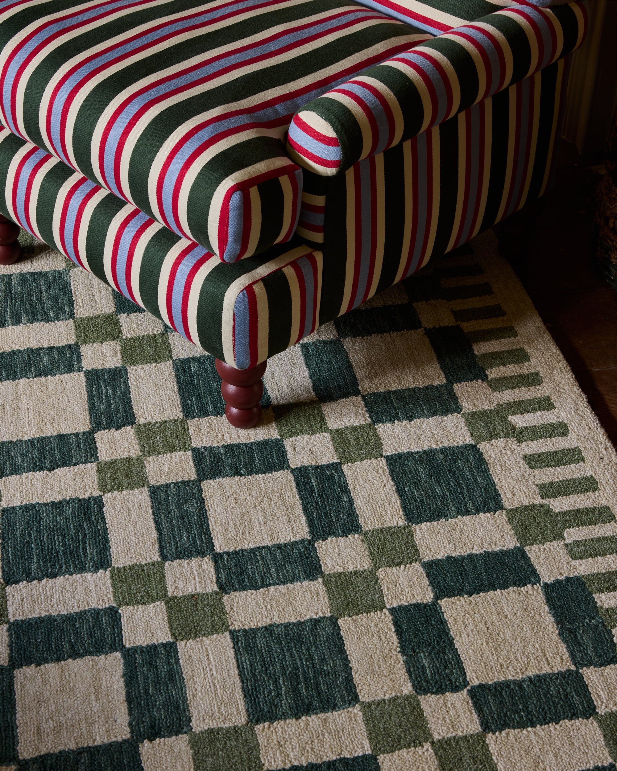 The Check Mate Wool Rug - Green