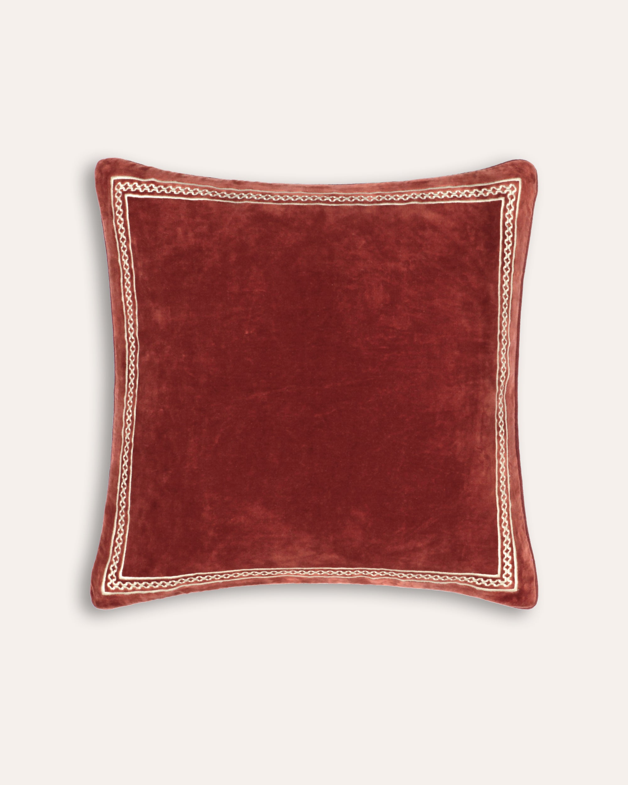 Shisho Embroidered Velvet Cushion - Carmine Red