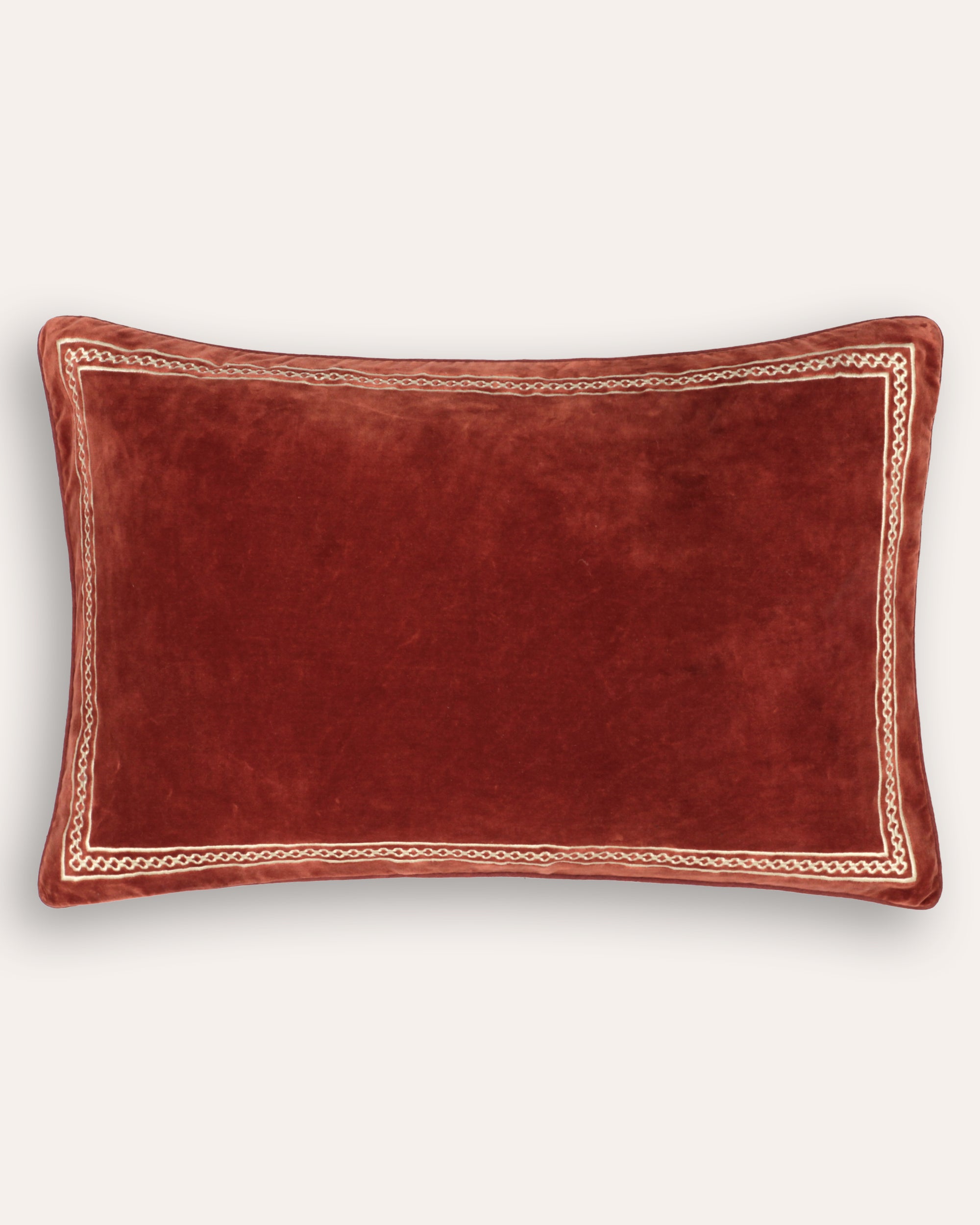 Shisho Embroidered Velvet Cushion - Carmine Red