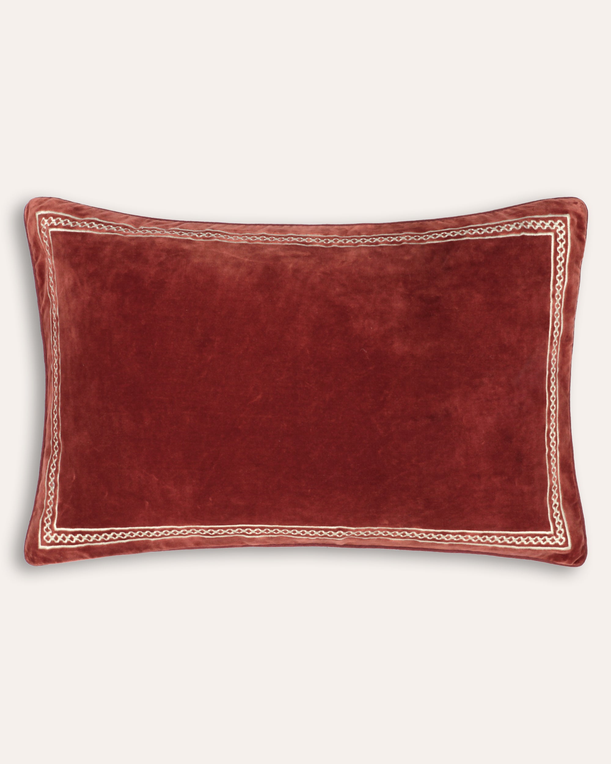 Shisho Embroidered Velvet Cushion - Carmine Red