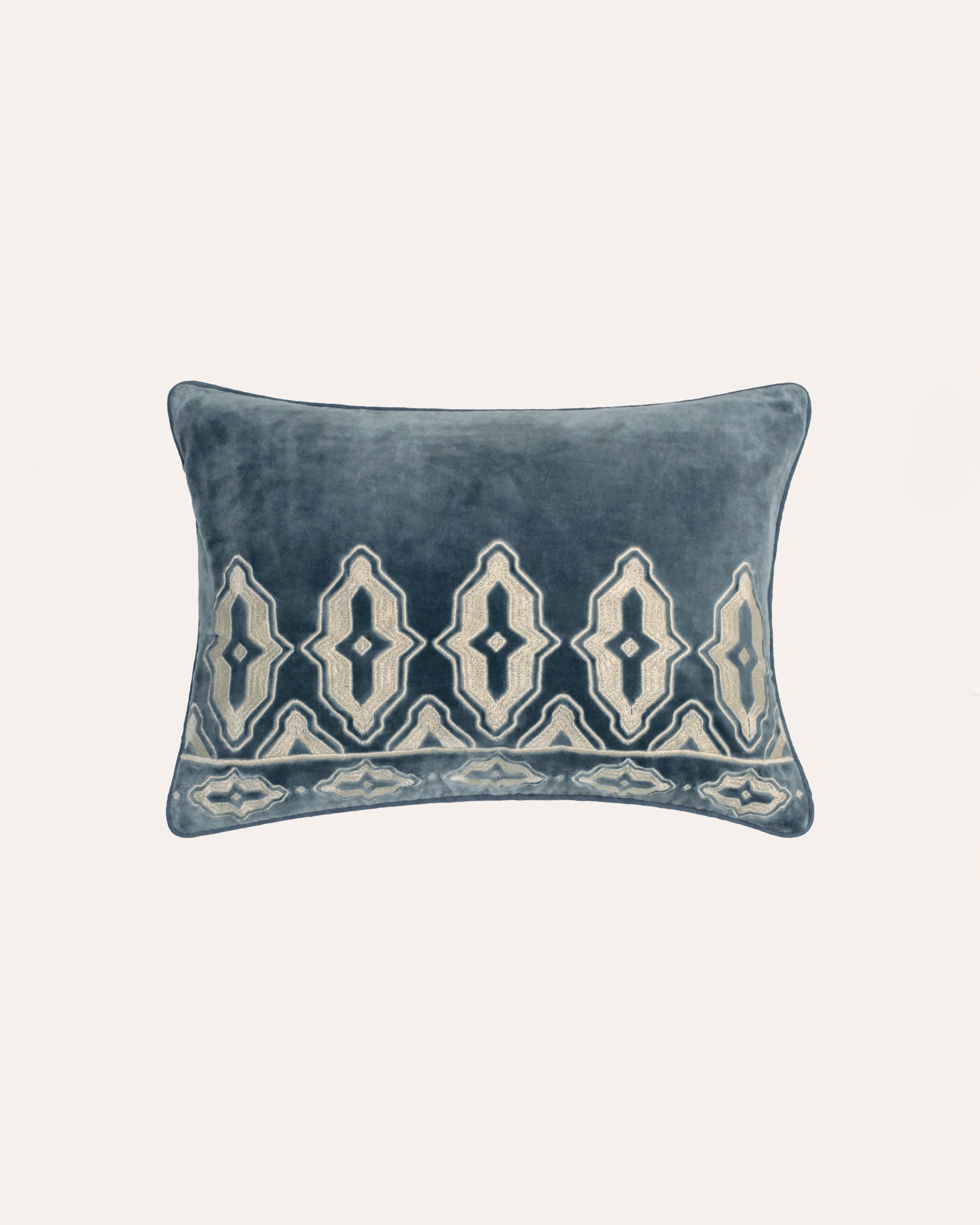 Tara Embroidered Velvet Cushion - Chambray Blue