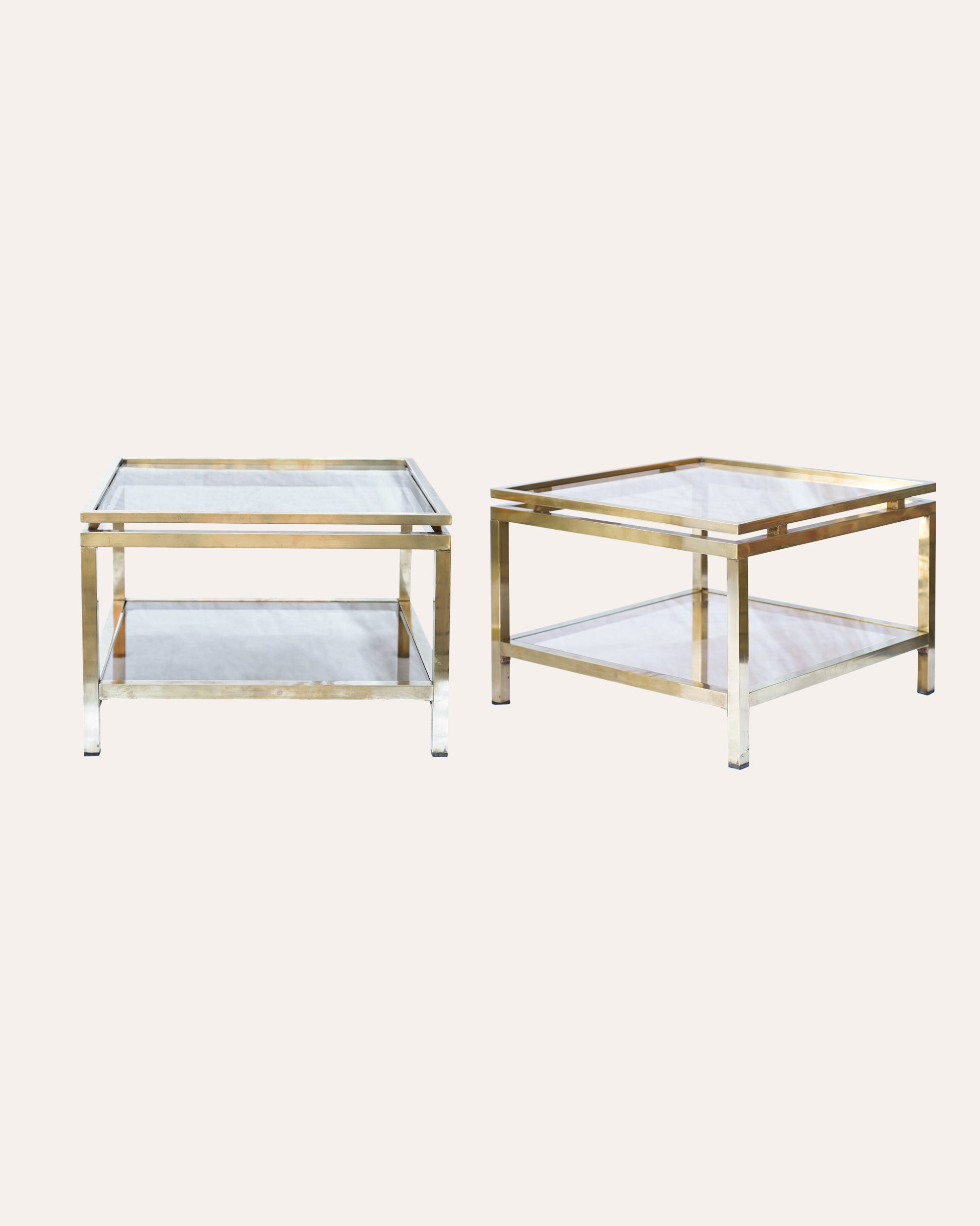 Pair of Brass and Glass Side Tables by Guy Lefevre, c1970